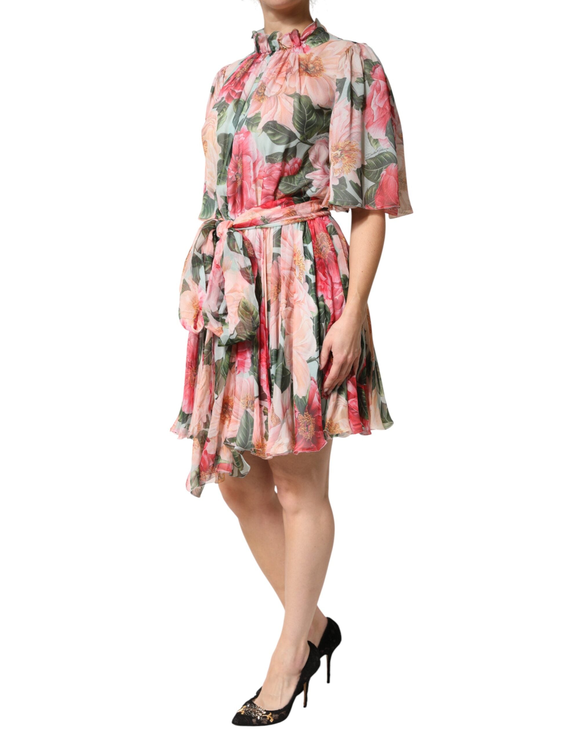 Dolce & Gabbana Multicolor Floral Silk Chiffon Pleated Mini Dress
