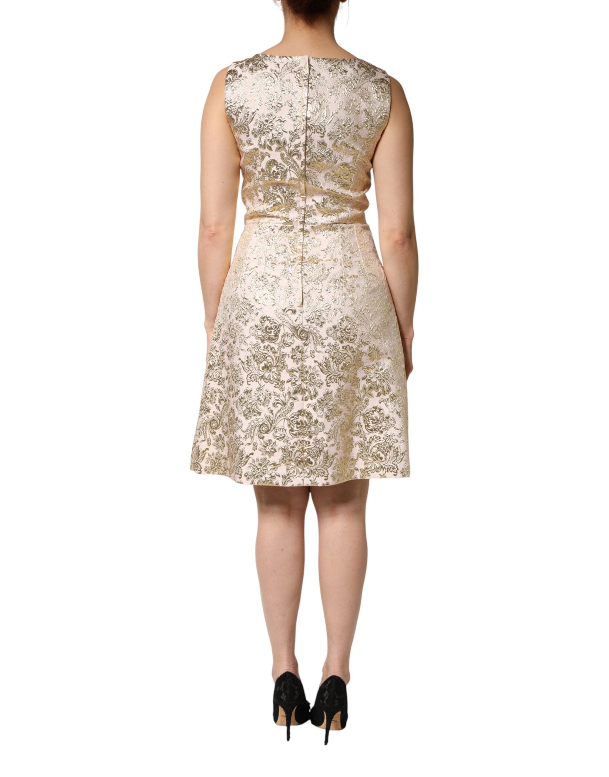 Dolce & Gabbana Beige Gold Floral Brocade Sleeveless Dress