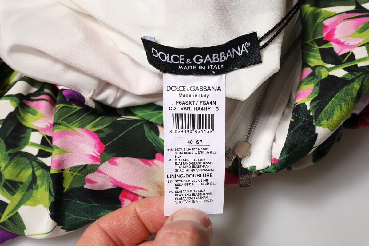 Indulge in the exquisite Dolce & Gabbana Multicolor Floral Ruched Silk Charmeuse Mini Dress, a masterpiece of Italian craftsmanship that elevates your elegance and allure.