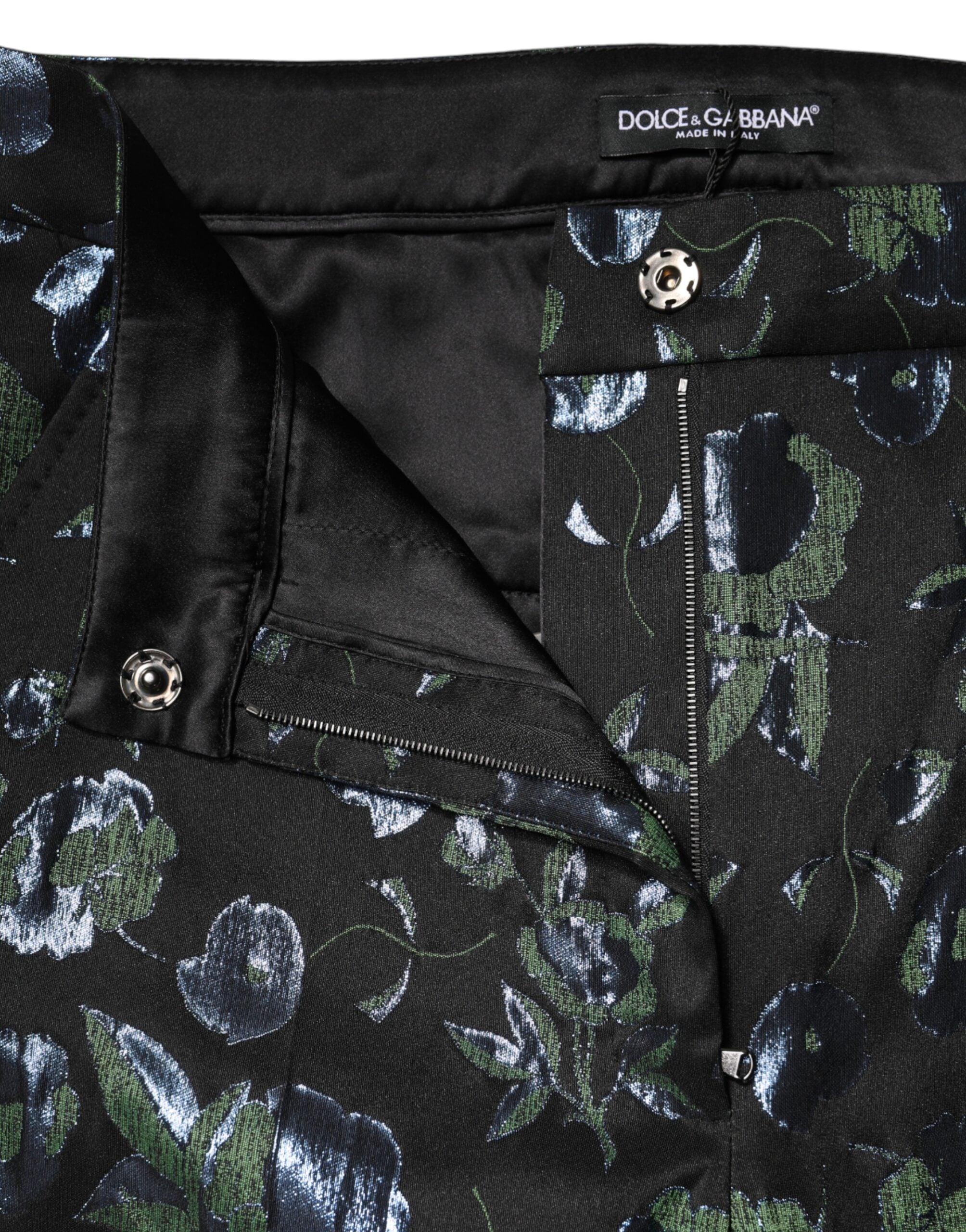Dolce & Gabbana BlueGreen Floral Metallic Slim Trouser Pants