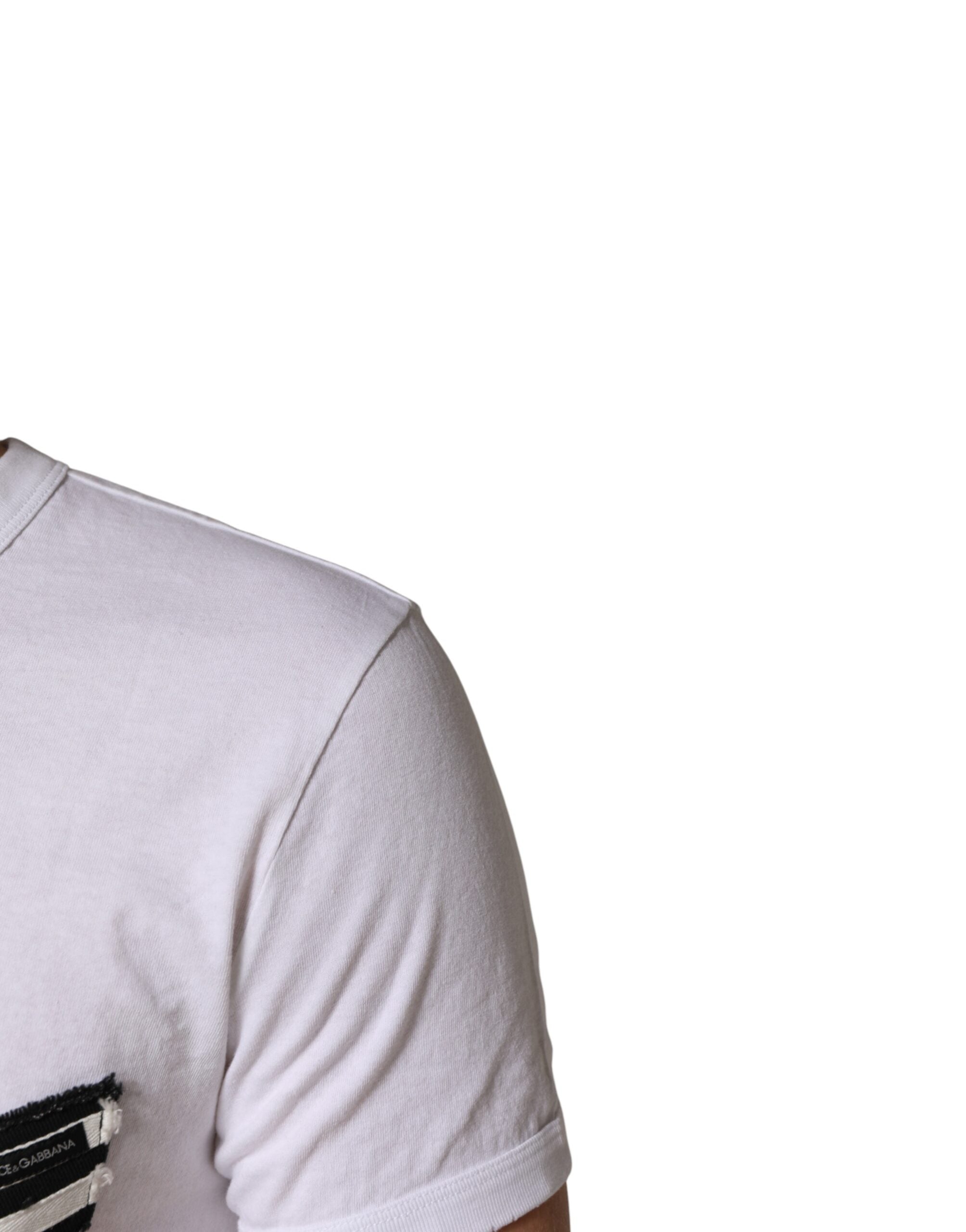 Dolce & Gabbana White Stripes Cotton Crew Neck Tee  T-shirt