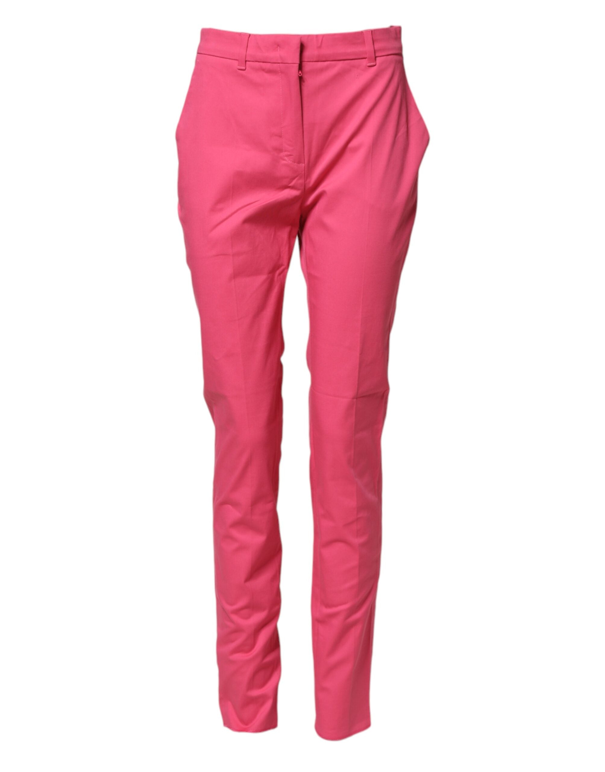 Elevate your wardrobe with Max Mara's Pink Skinny High Waist Chino Trouser Pants, crafted in Italy from a luxurious cotton blend for timeless elegance and effortless sophistication.