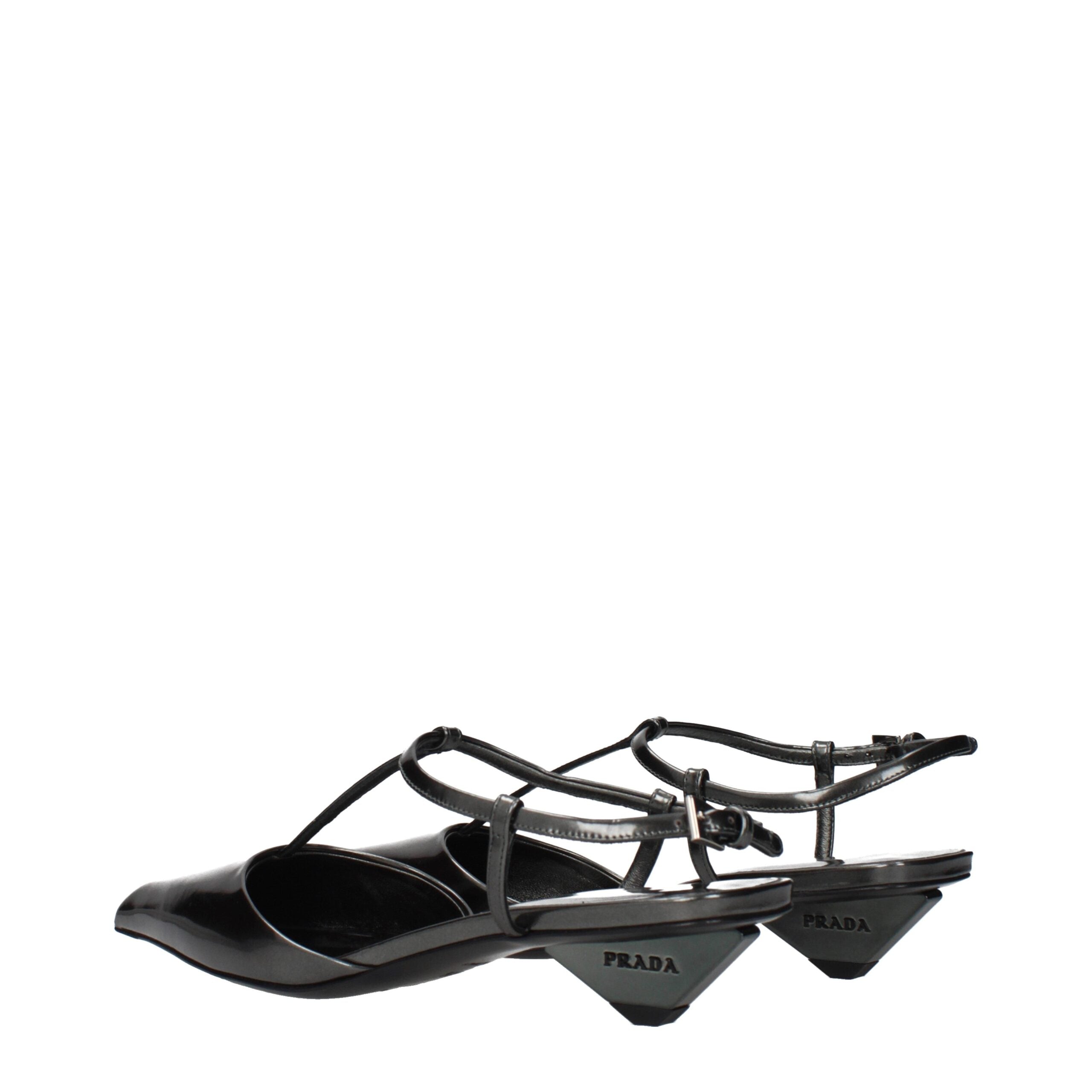 Prada Gray Leather Flat Sandals