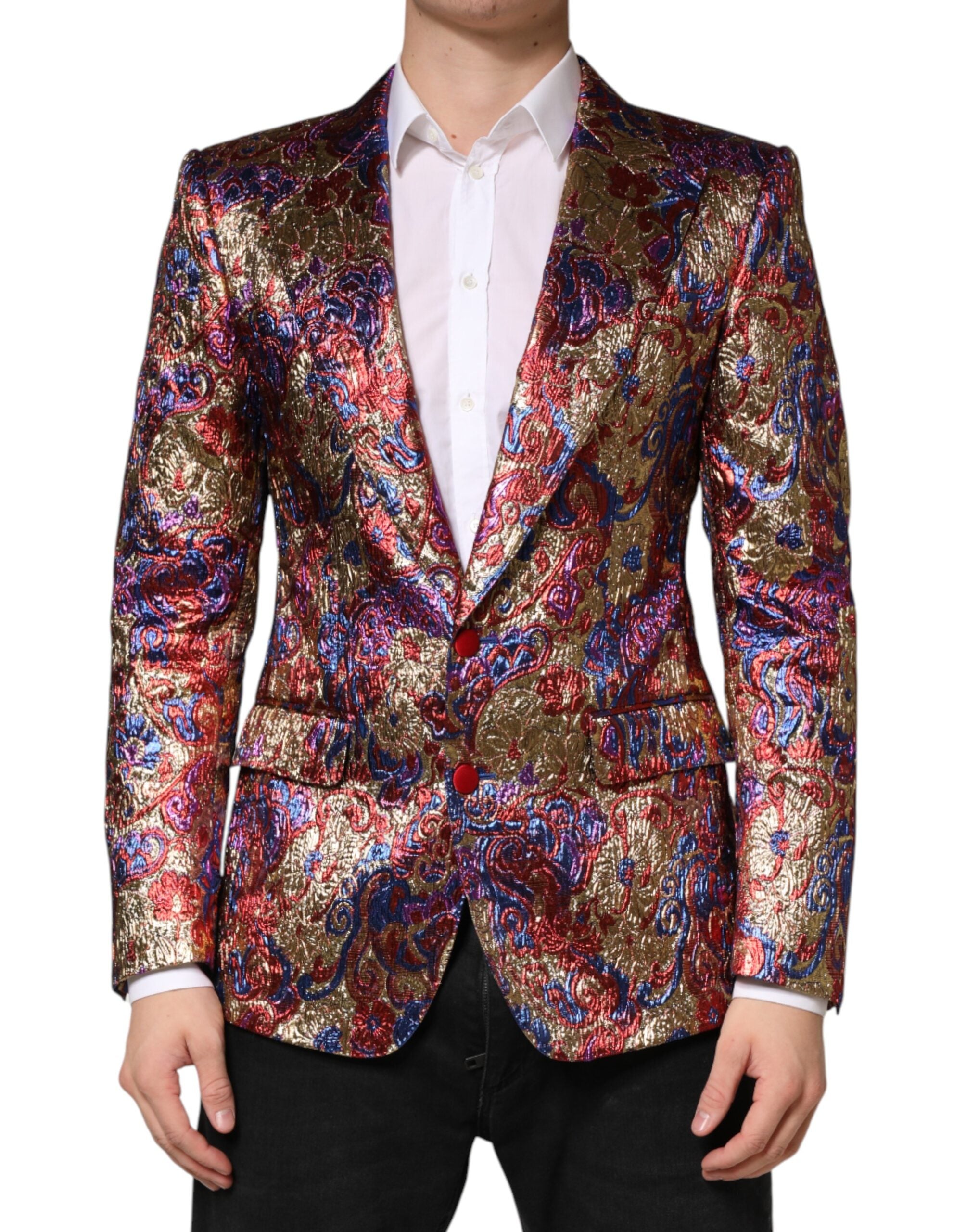 Elevate your wardrobe with the Dolce & Gabbana Multicolor Jacquard Blazer, a masterpiece of Italian craftsmanship that embodies timeless elegance and sophisticated allure.