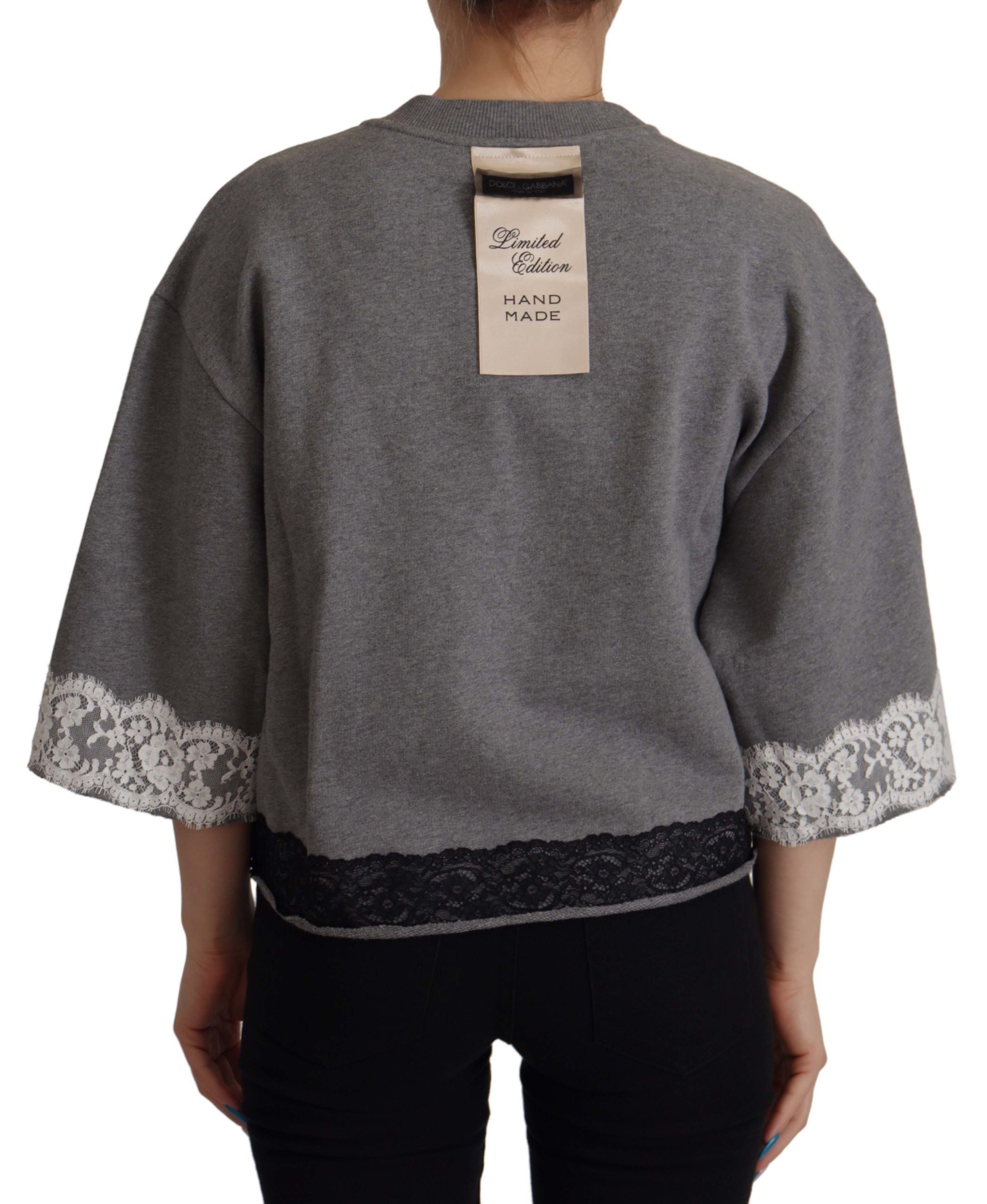 Dolce & Gabbana Chic Grey Cotton Heart Tee with Bell Sleeves - DEA STILOSA MILANO