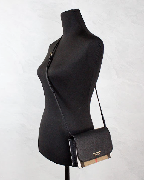 Burberry Hampshire Small House Check Canvas Black Derby Leather Crossbody Bag - DEA STILOSA MILANO