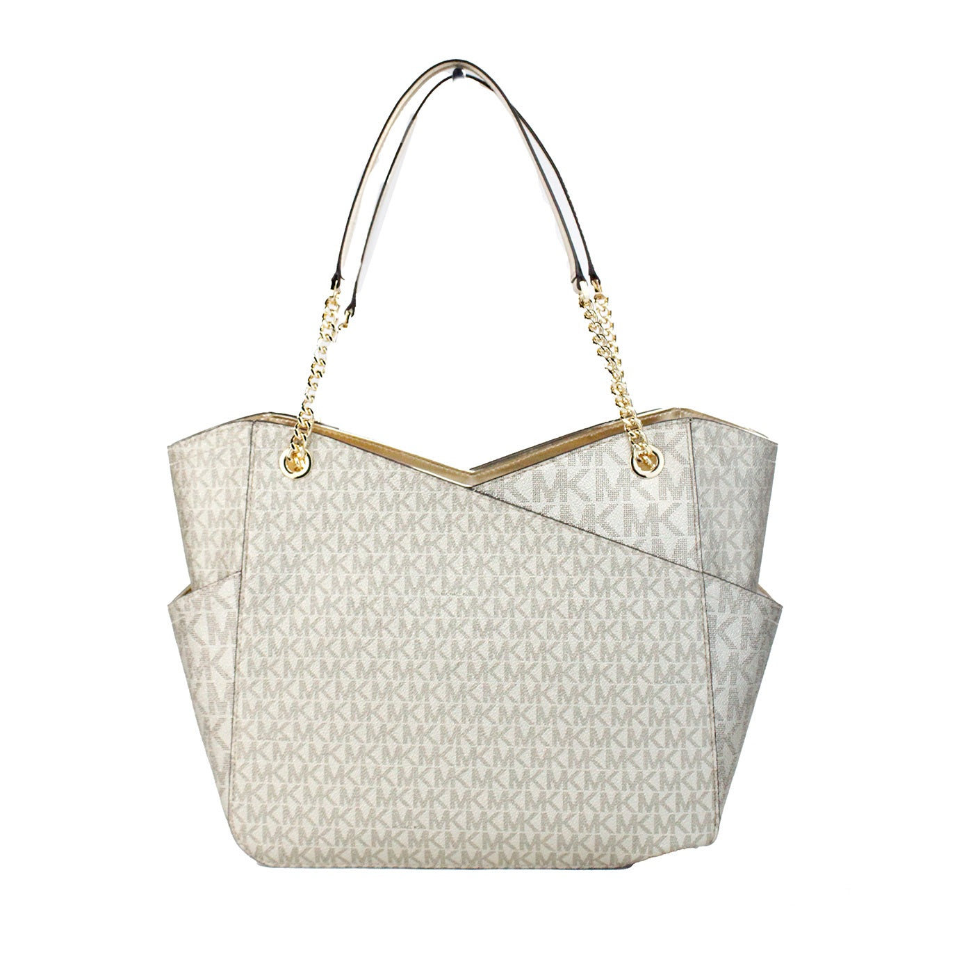 Michael Kors Jet Set Large Pale Gold Signature X Cross Chain Shoulder Tote Bag - DEA STILOSA MILANO
