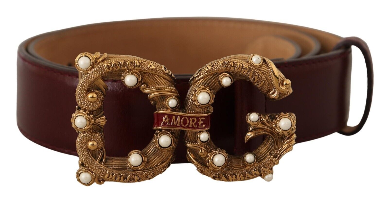 Dolce & Gabbana Elegant Bordeaux Leather Amore Belt - DEA STILOSA MILANO