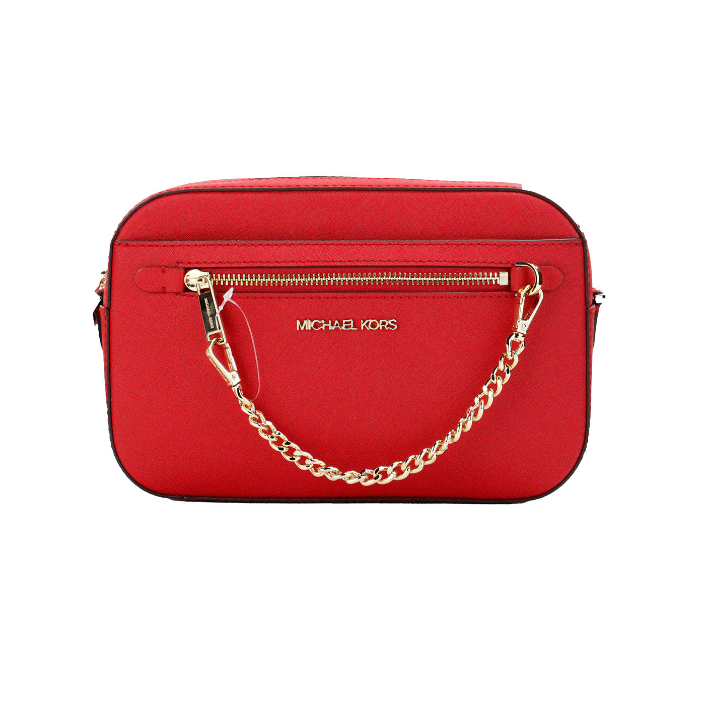 Michael Kors Jet Set Large East West Bright Red Leather Zip Chain Crossbody Bag - DEA STILOSA MILANO