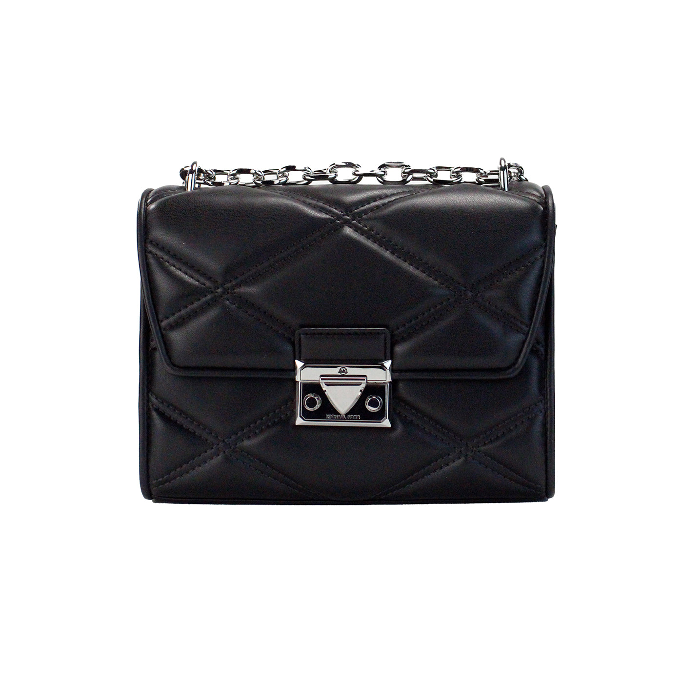 Michael Kors Serena Medium Black Diamond Quilted Faux Leather Flap Shoulder Bag - DEA STILOSA MILANO