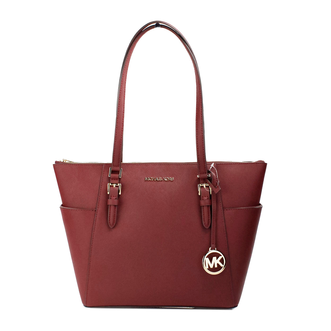 Michael Kors Charlotte Dark Cherry Large Leather Top Zip Tote Bag Purse - DEA STILOSA MILANO