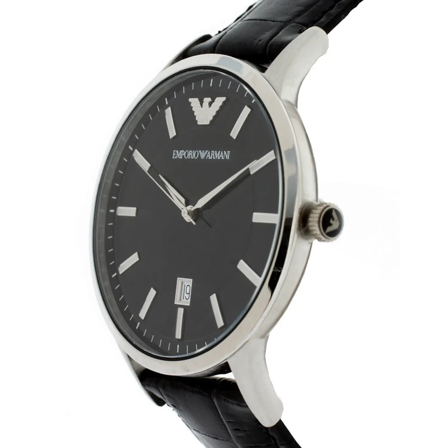 Emporio Armani Black Leather and Steel Analog Watch - DEA STILOSA MILANO