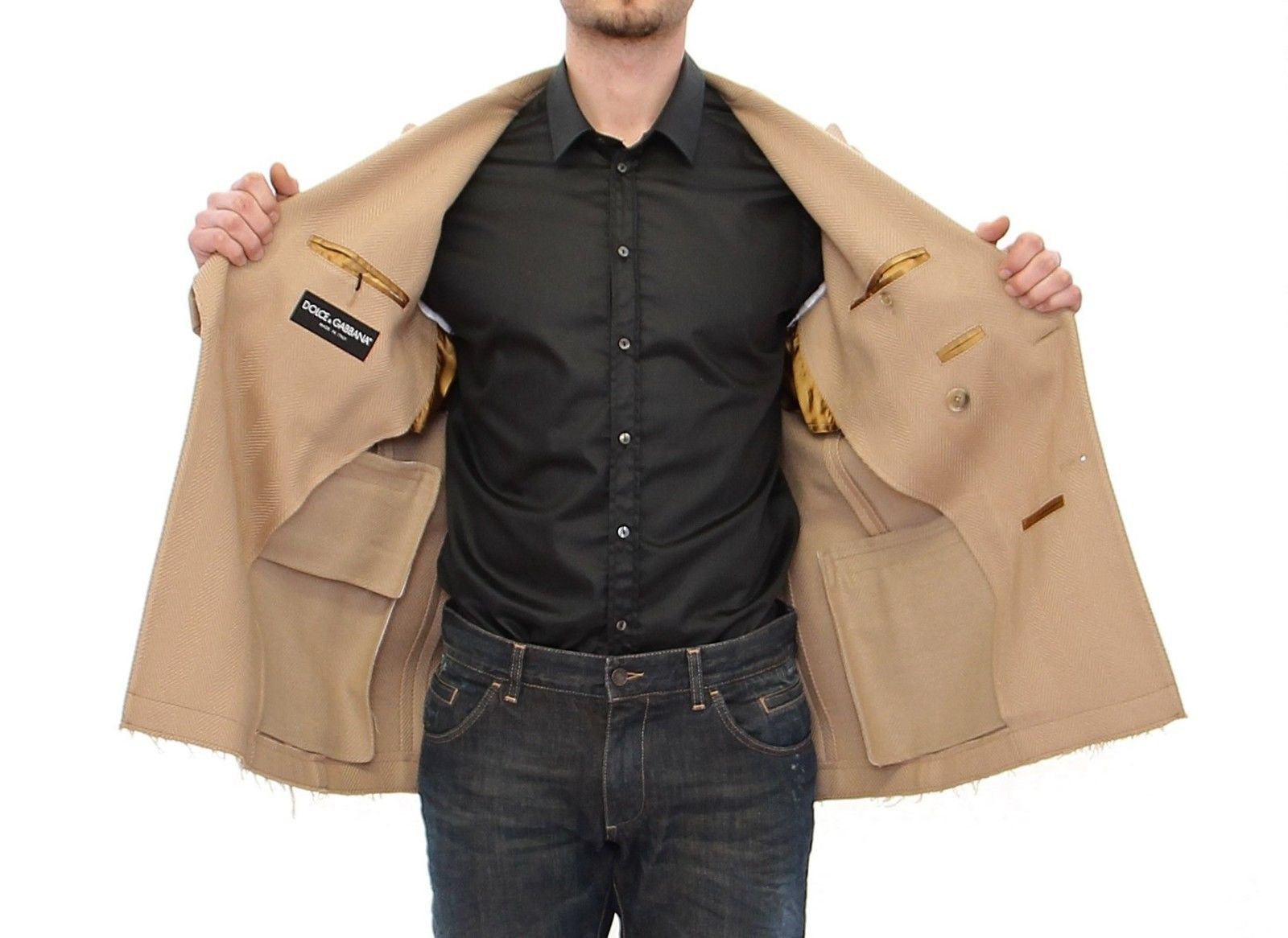 Dolce & Gabbana Beige Double Breasted Coat Jacket - DEA STILOSA MILANO