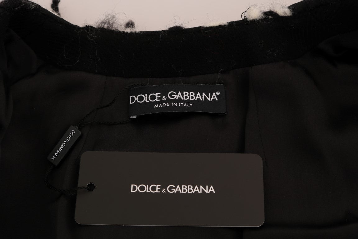 Dolce & Gabbana Black and White Fringed Wool Coat Jacket - DEA STILOSA MILANO