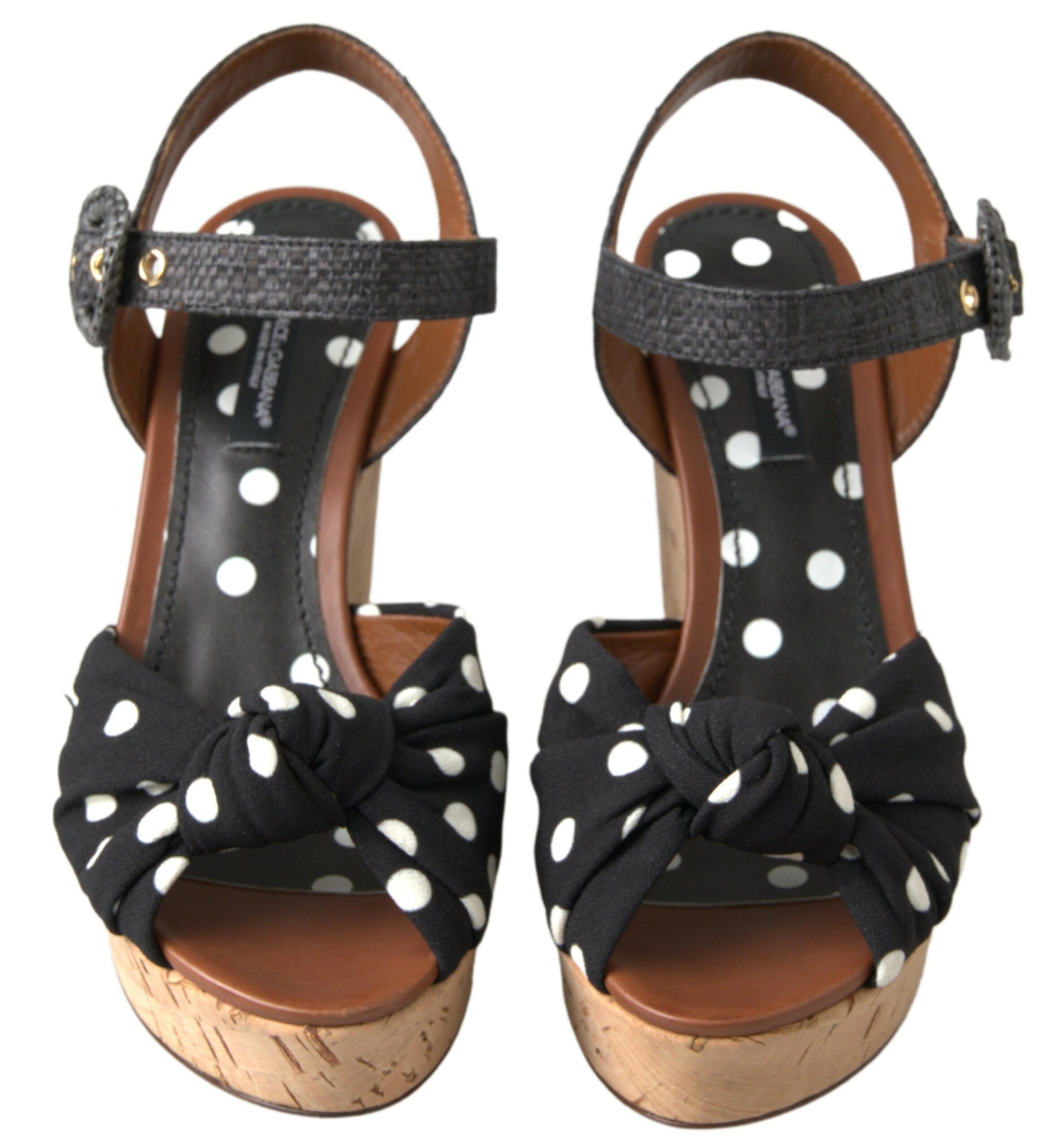 Dolce & Gabbana Black  Wedges Polka Dotted Ankle Strap Shoes Sandals - DEA STILOSA MILANO