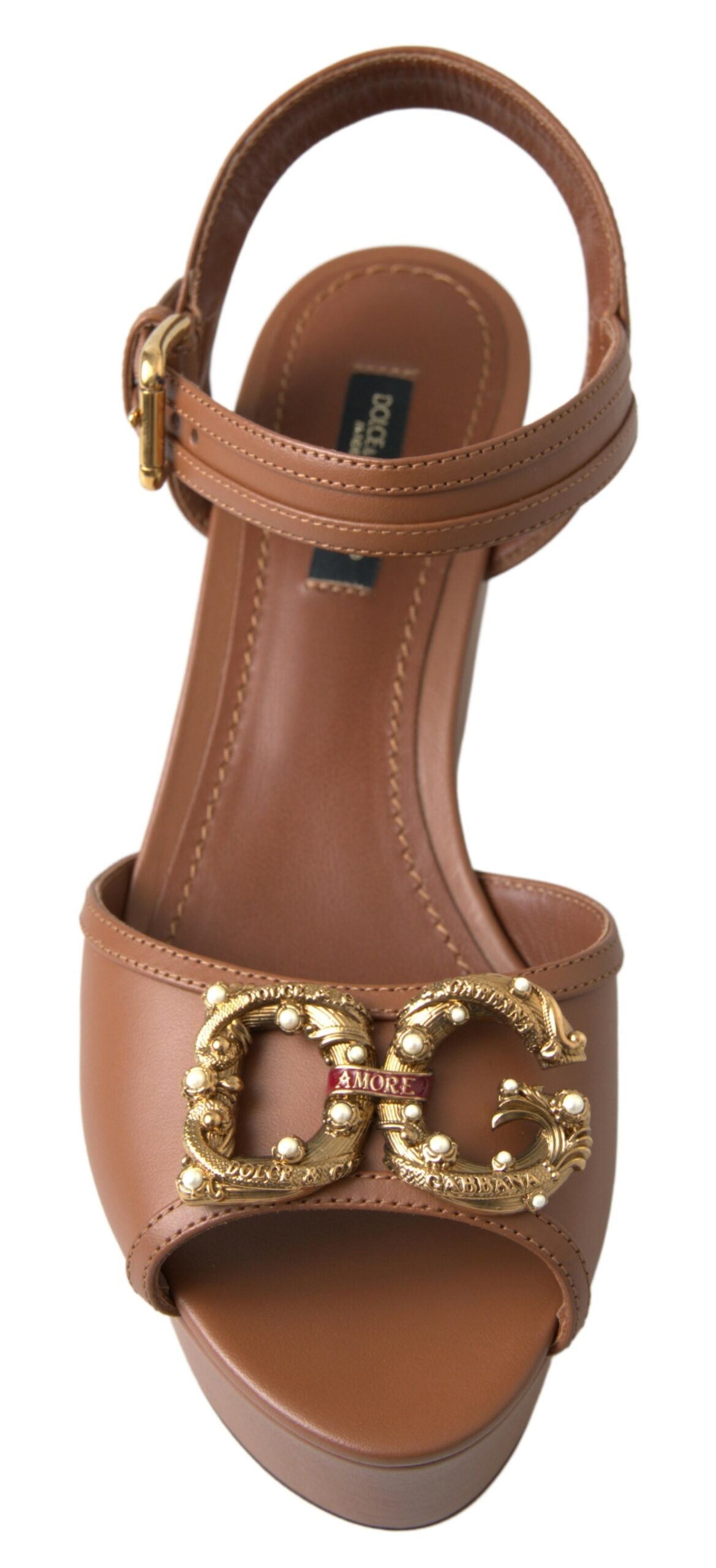 Dolce & Gabbana Brown Leather AMORE Wedges Sandals Shoes - DEA STILOSA MILANO