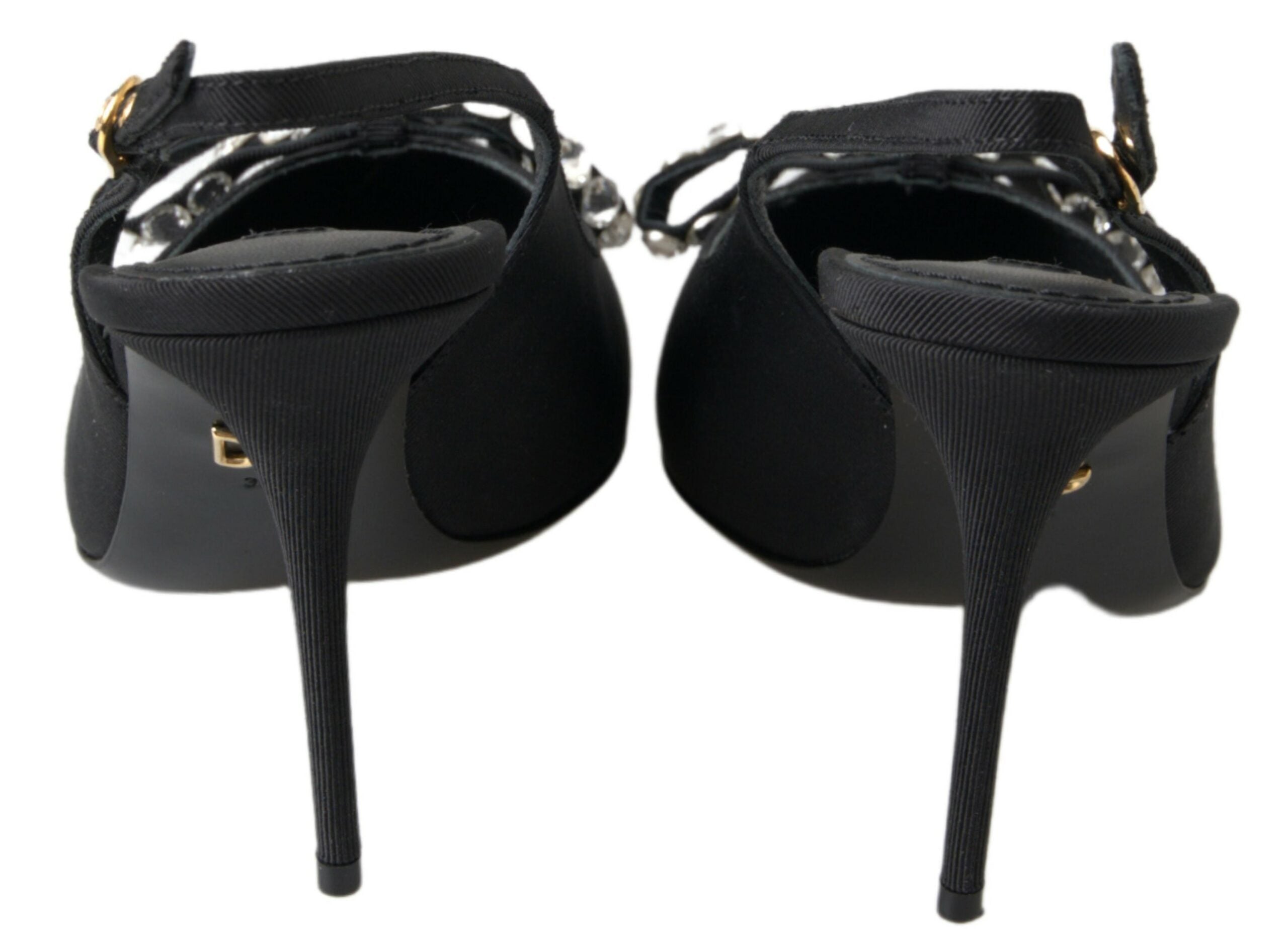 Dolce & Gabbana Black Crystal Embellished Slingback Heel Shoes - DEA STILOSA MILANO