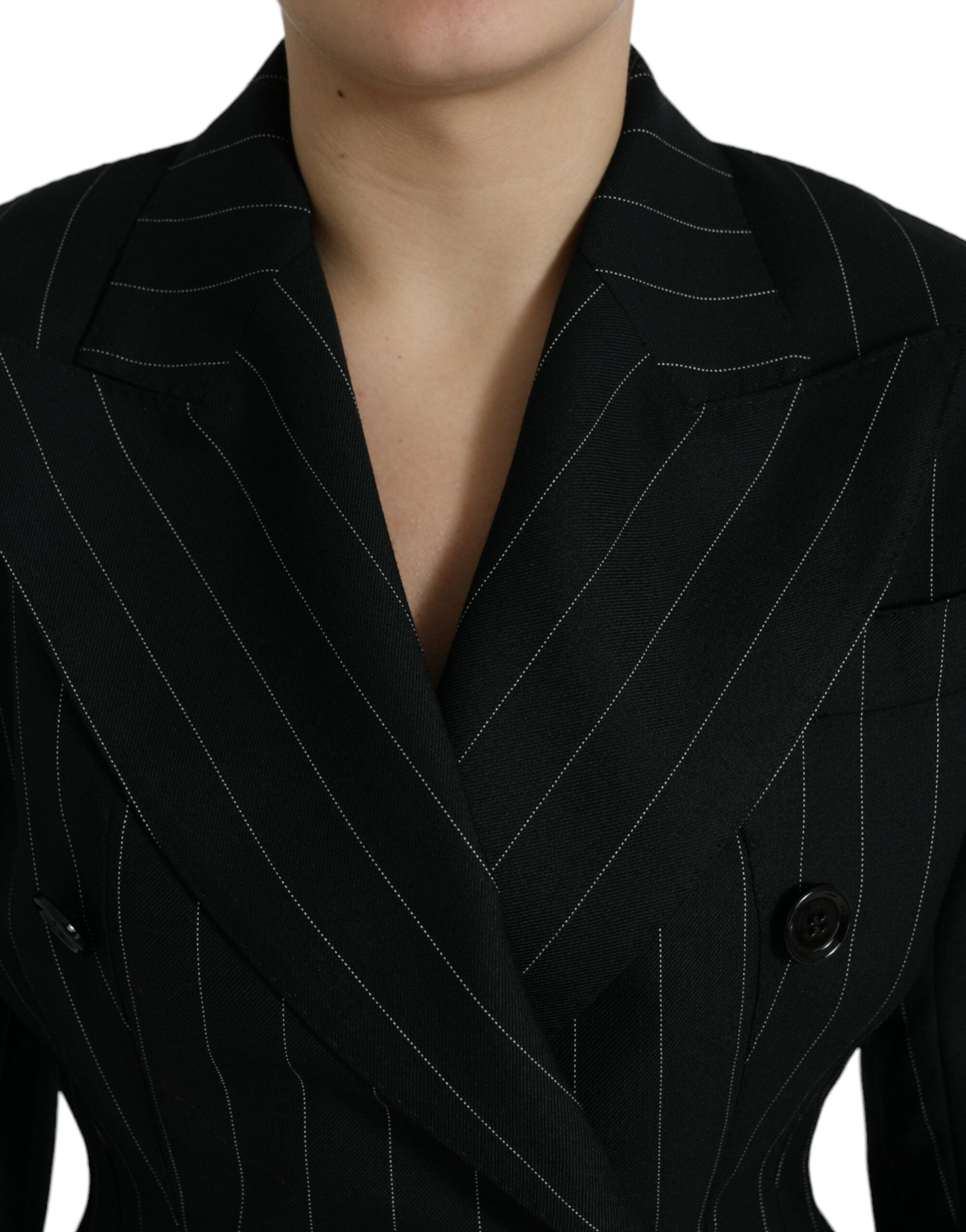 Dolce & Gabbana Black Striped Wool DoubleBreasted Coat Jacket - DEA STILOSA MILANO