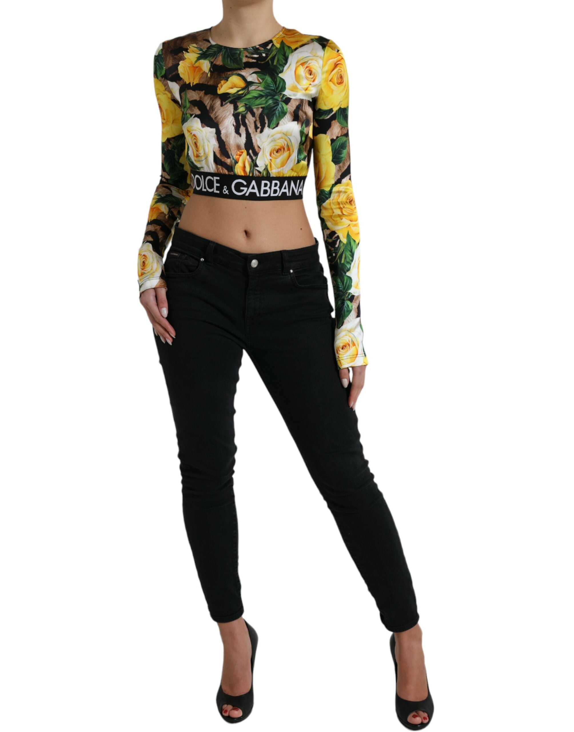 Dolce & Gabbana Multicolor Floral Long Sleeves Cropped Top - DEA STILOSA MILANO