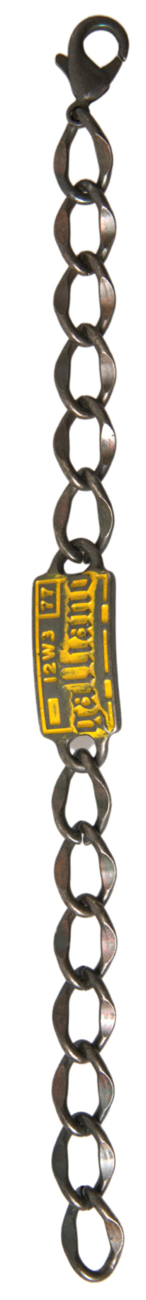 John Galliano Silver Tone Brass Chain Logo Plaque Branded Antique Bracelet - DEA STILOSA MILANO