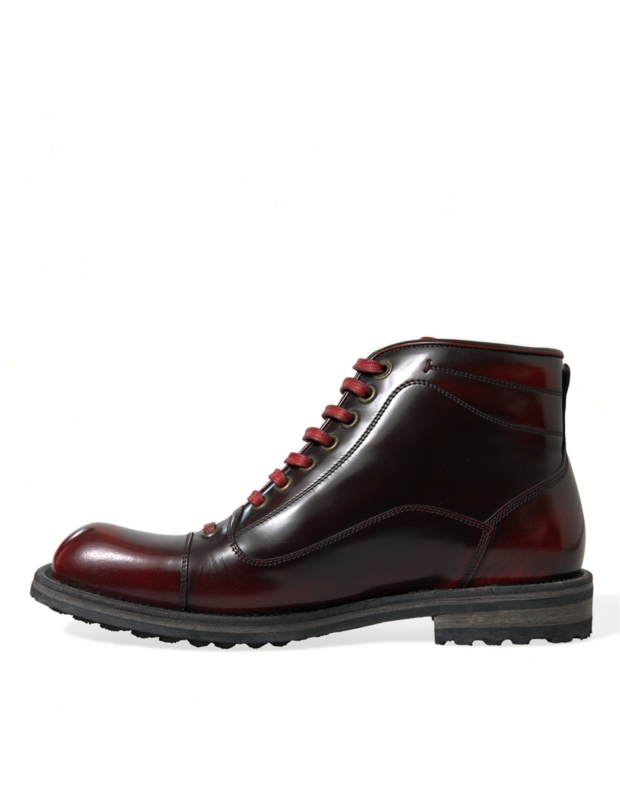 Dolce & Gabbana Black Red Leather Lace Up Ankle Boots Shoes - DEA STILOSA MILANO