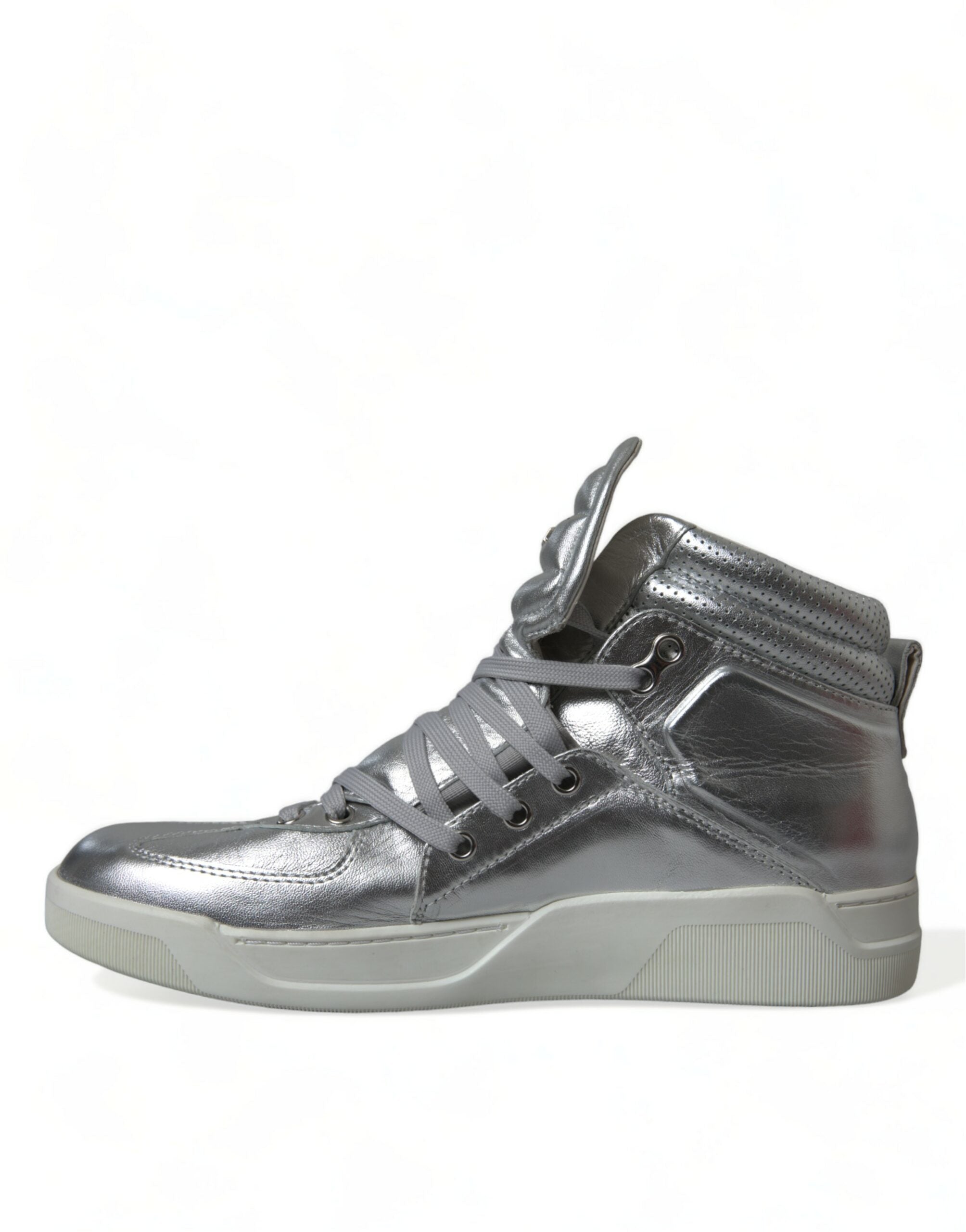 Dolce & Gabbana Silver Leather Benelux High Top Sneakers Shoes - DEA STILOSA MILANO