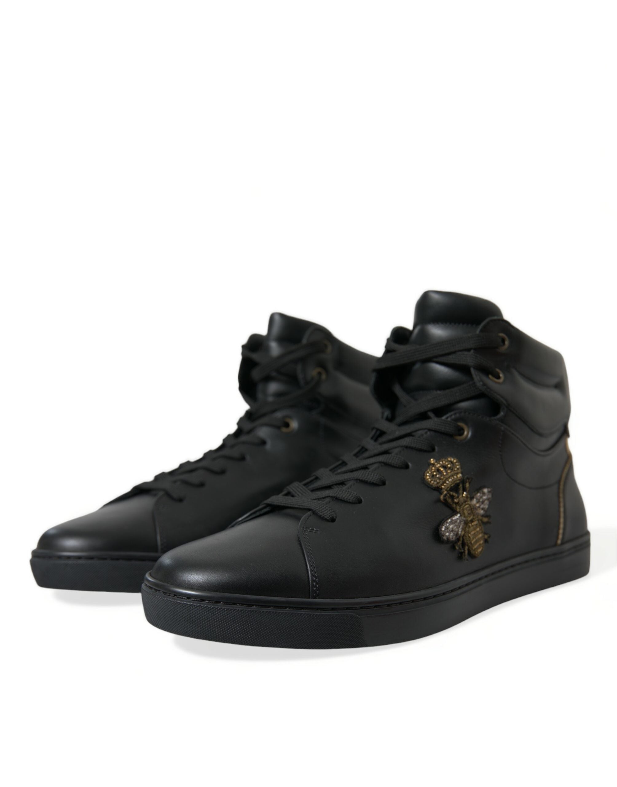 Dolce & Gabbana Black Crown Bee logo Mid Top Portofino Sneakers Shoes - DEA STILOSA MILANO