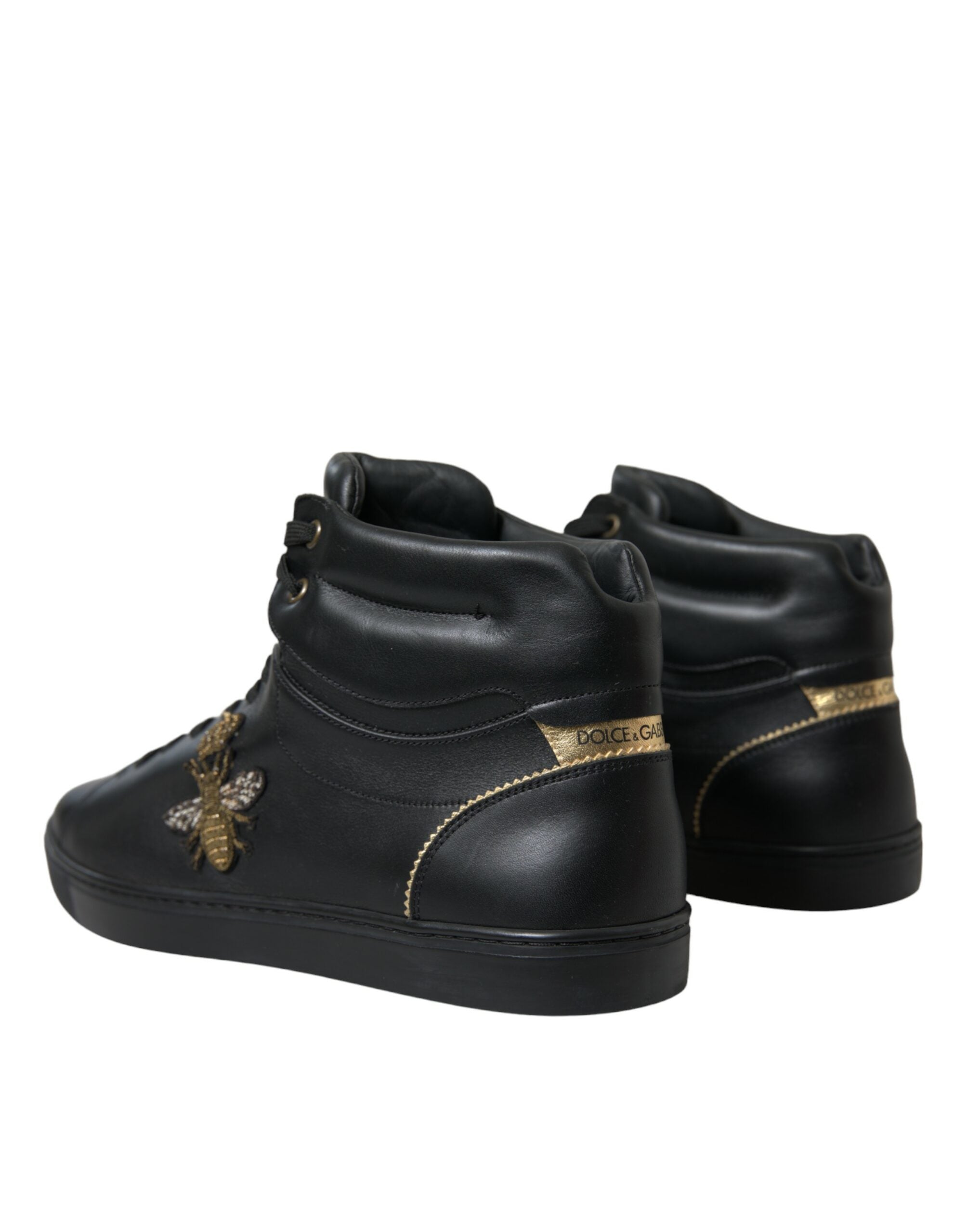 Dolce & Gabbana Black Crown Bee logo Mid Top Portofino Sneakers Shoes - DEA STILOSA MILANO
