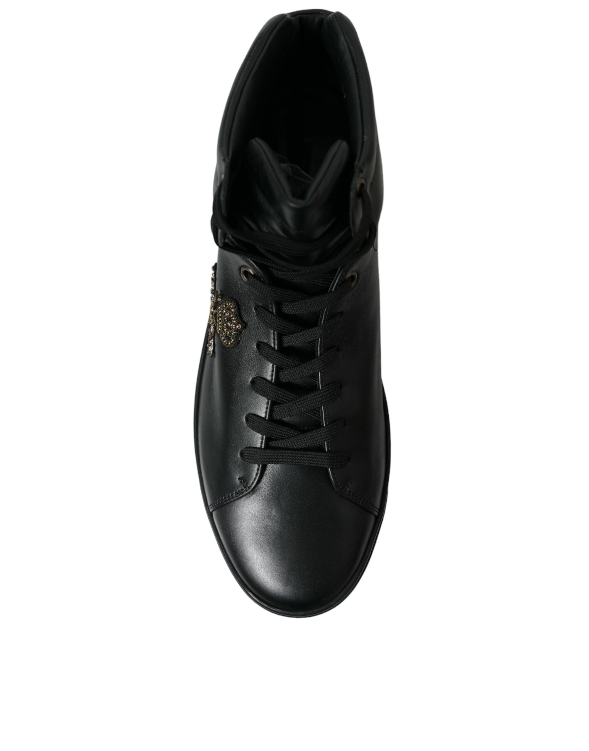 Dolce & Gabbana Black Crown Bee logo Mid Top Portofino Sneakers Shoes - DEA STILOSA MILANO