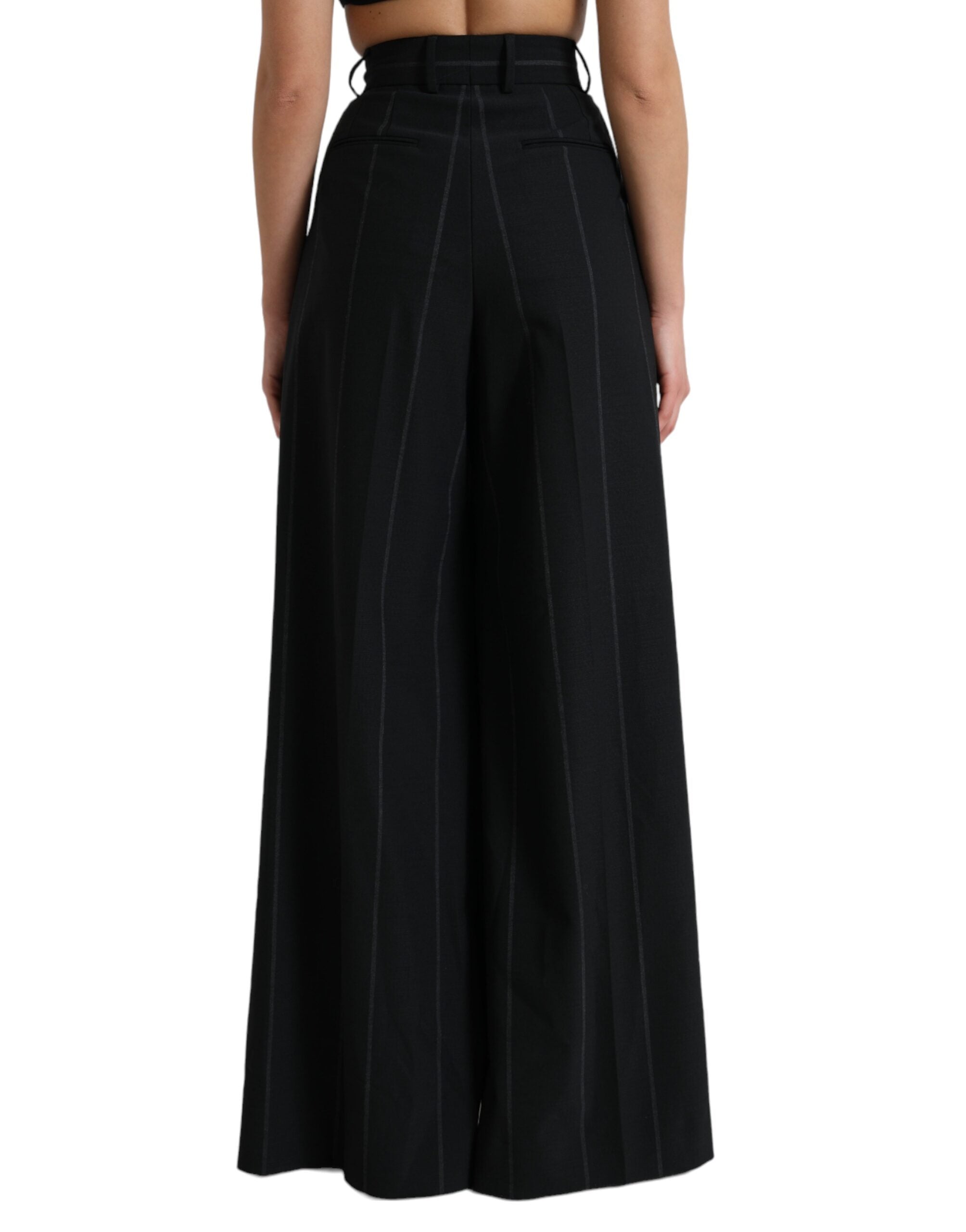 Dolce & Gabbana Black High Waist Front Slit Wide Leg Pants - DEA STILOSA MILANO