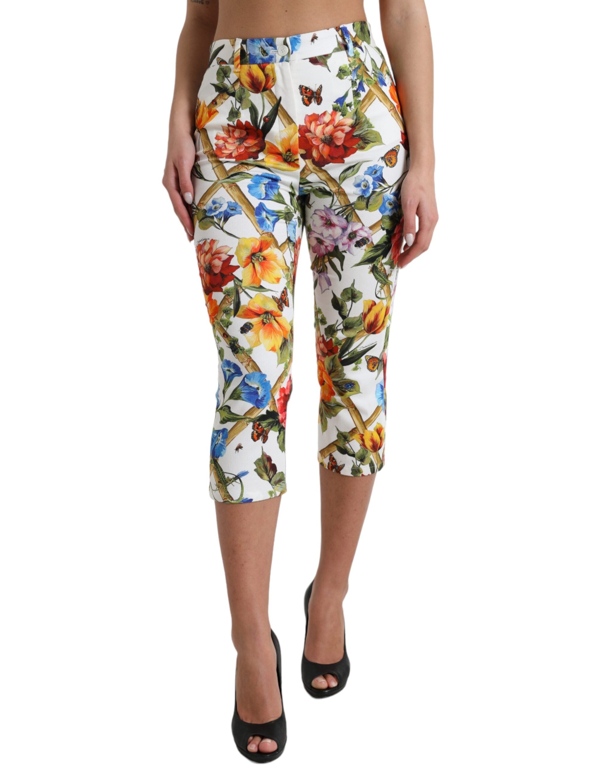 Dolce & Gabbana White Majolica Print High Waist Cropped Pants - DEA STILOSA MILANO