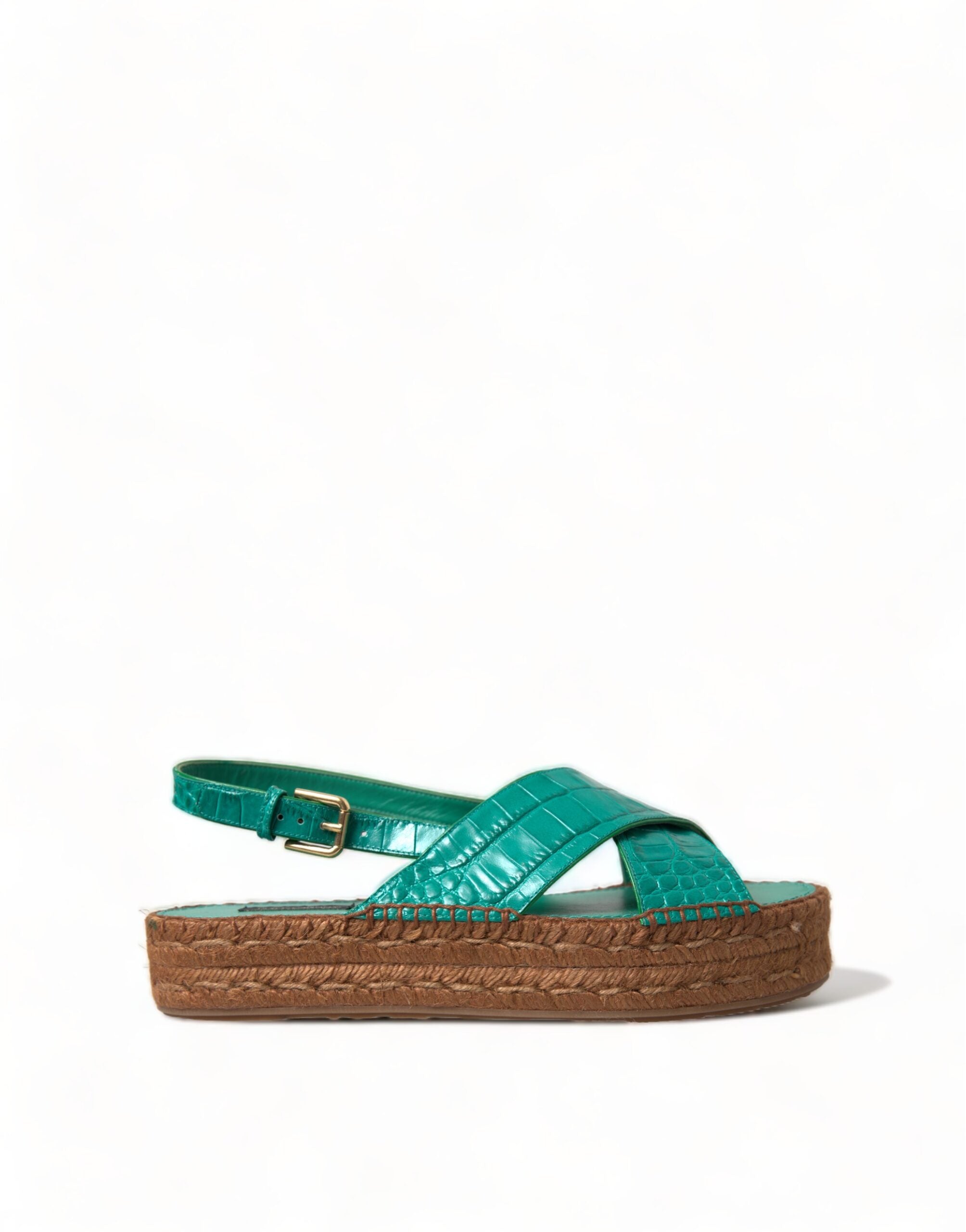Dolce & Gabbana Green Leather Platform Espadrille Sandal Shoes - DEA STILOSA MILANO