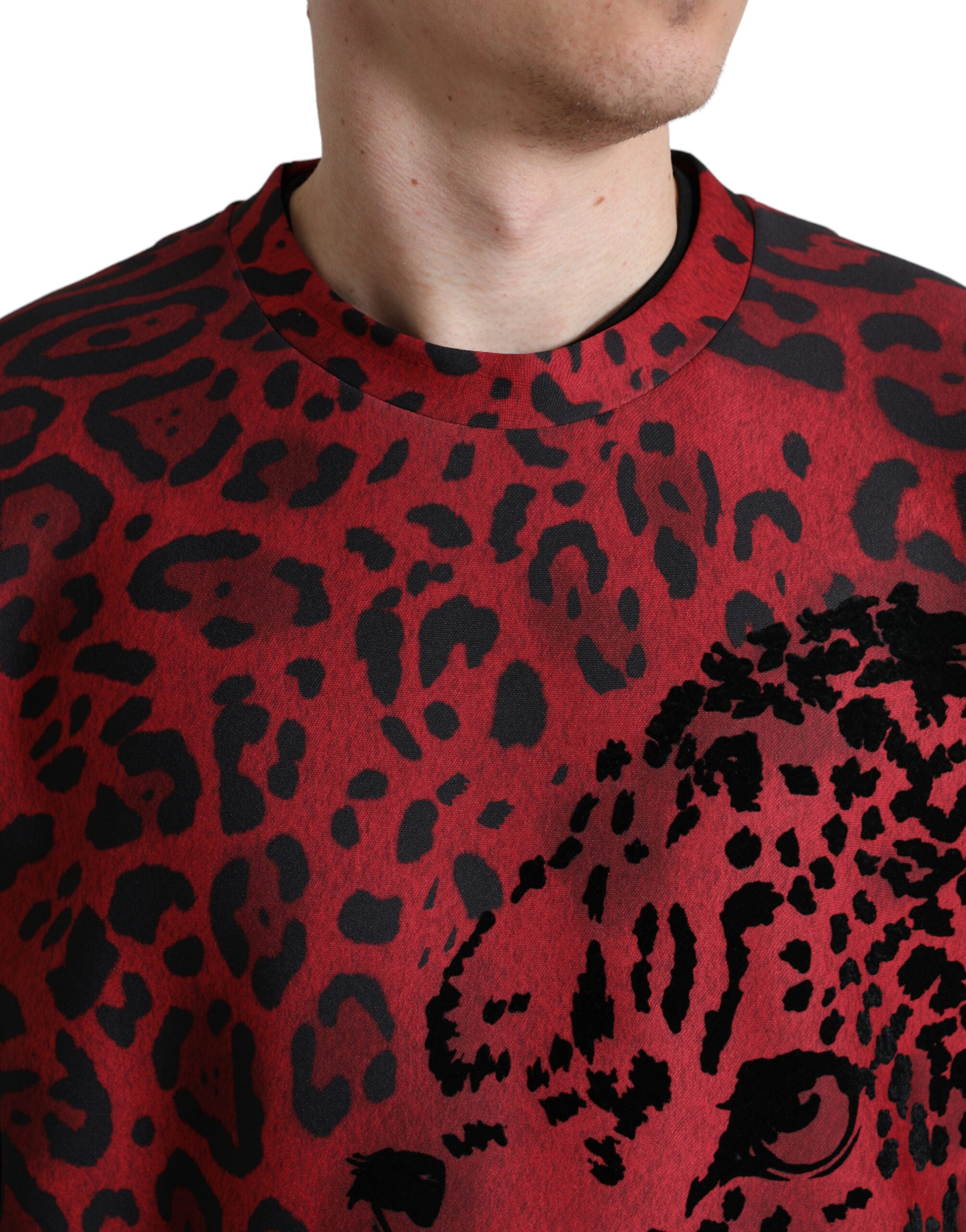Dolce & Gabbana Red Leopard Print Crewneck Pullover Sweater - DEA STILOSA MILANO