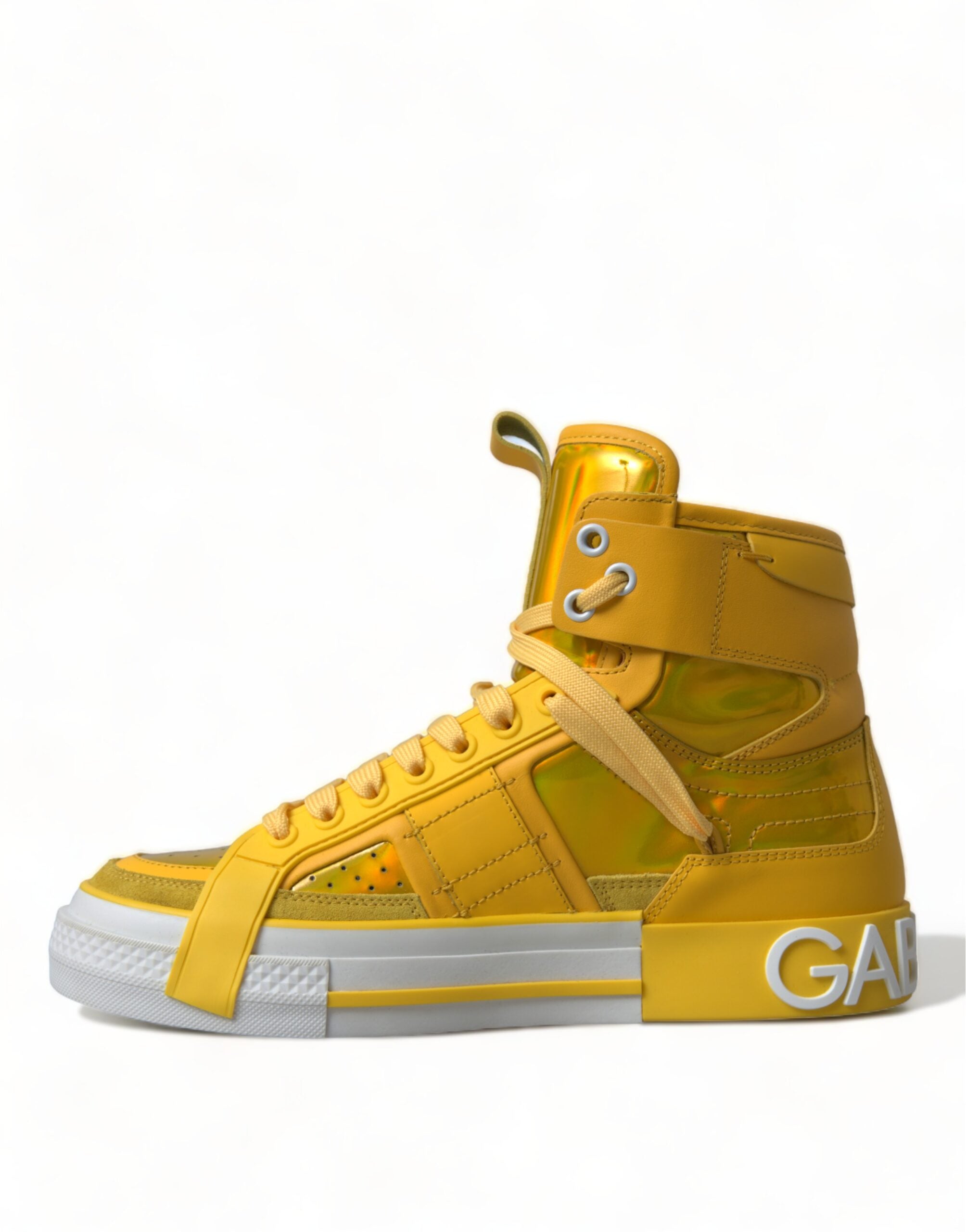 Dolce & Gabbana Yellow White Leather High Top Sneakers Shoes - DEA STILOSA MILANO