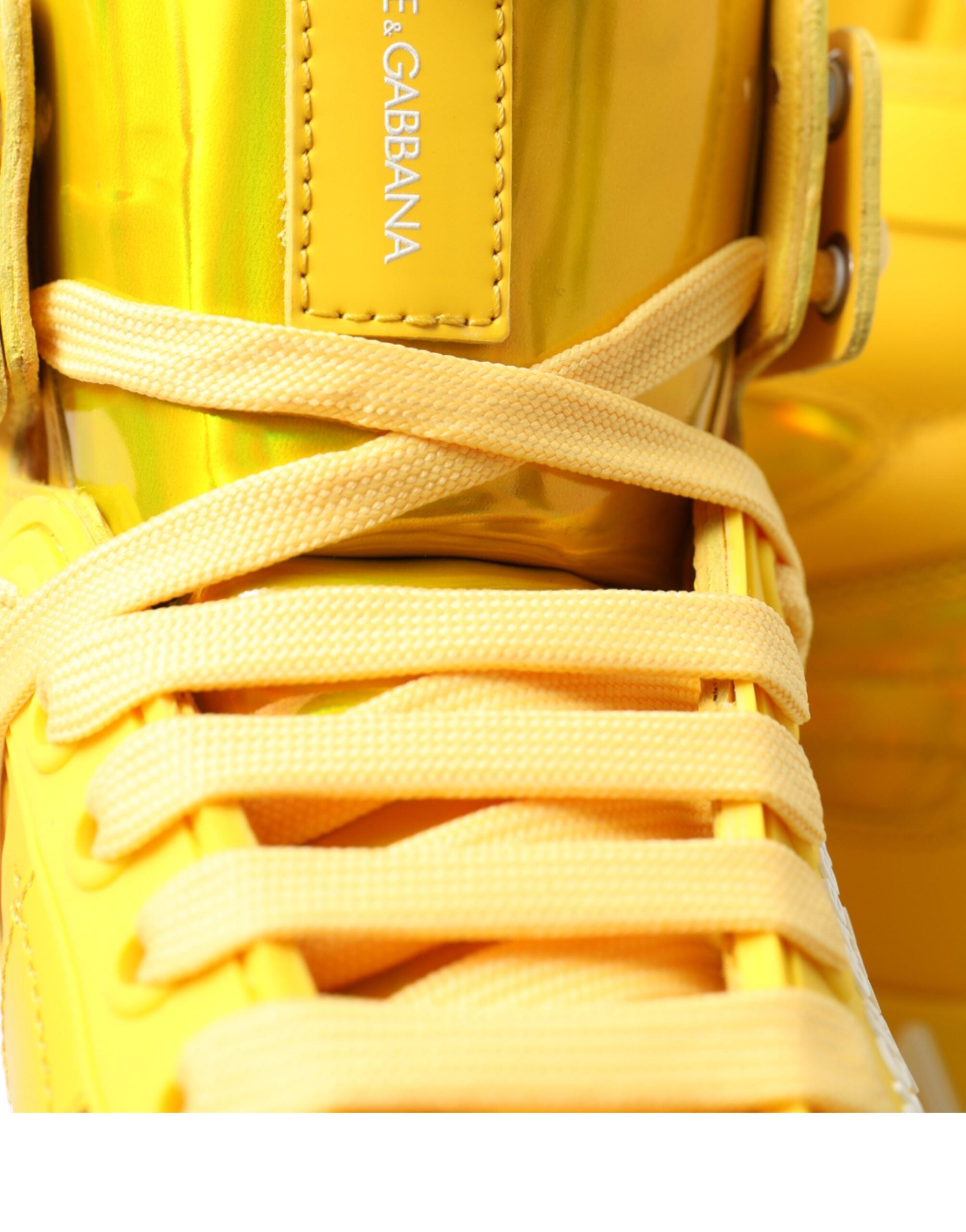 Dolce & Gabbana Yellow White Leather High Top Sneakers Shoes - DEA STILOSA MILANO