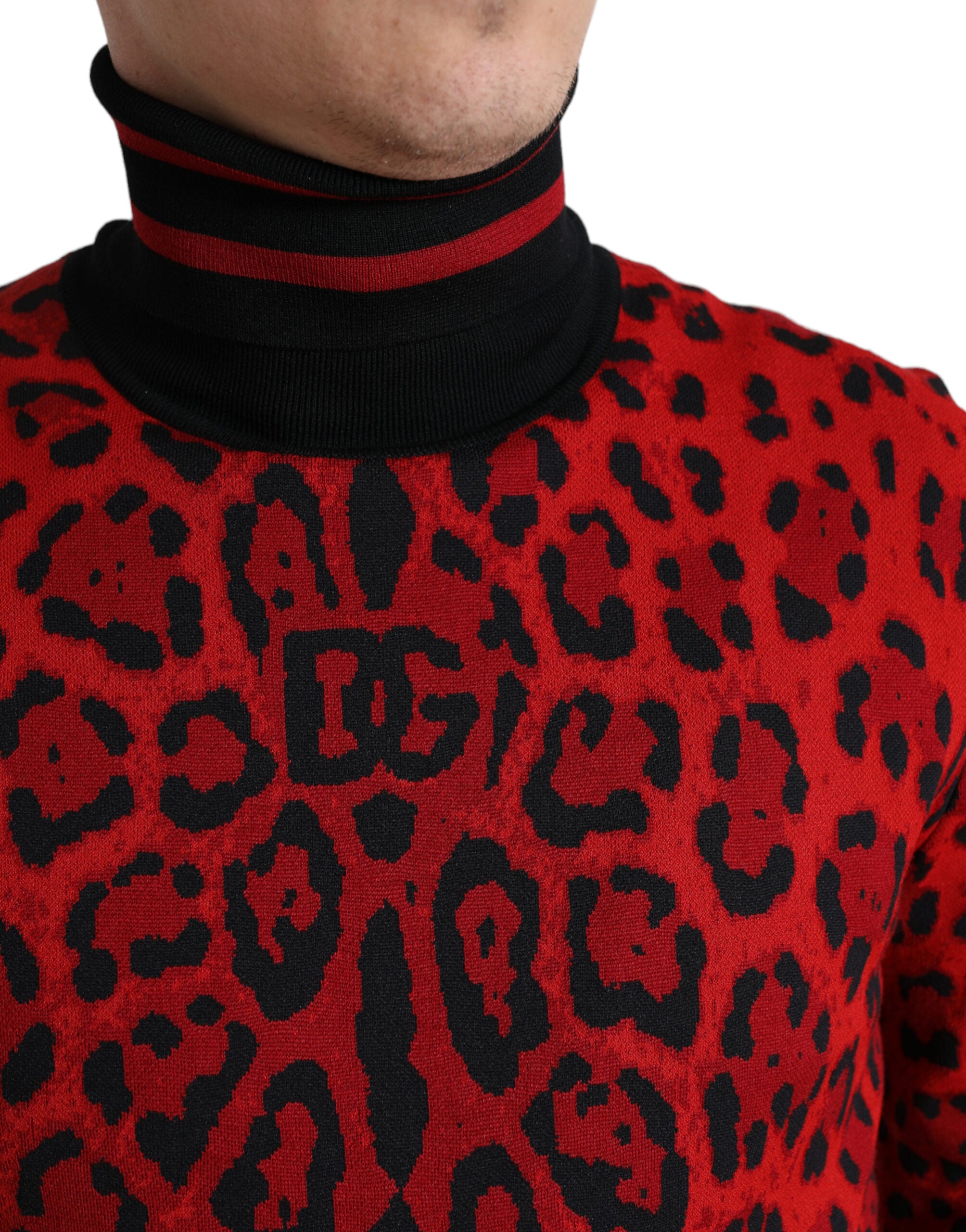 Dolce & Gabbana Red Leopard Print Turtleneck Pullover Sweater - DEA STILOSA MILANO