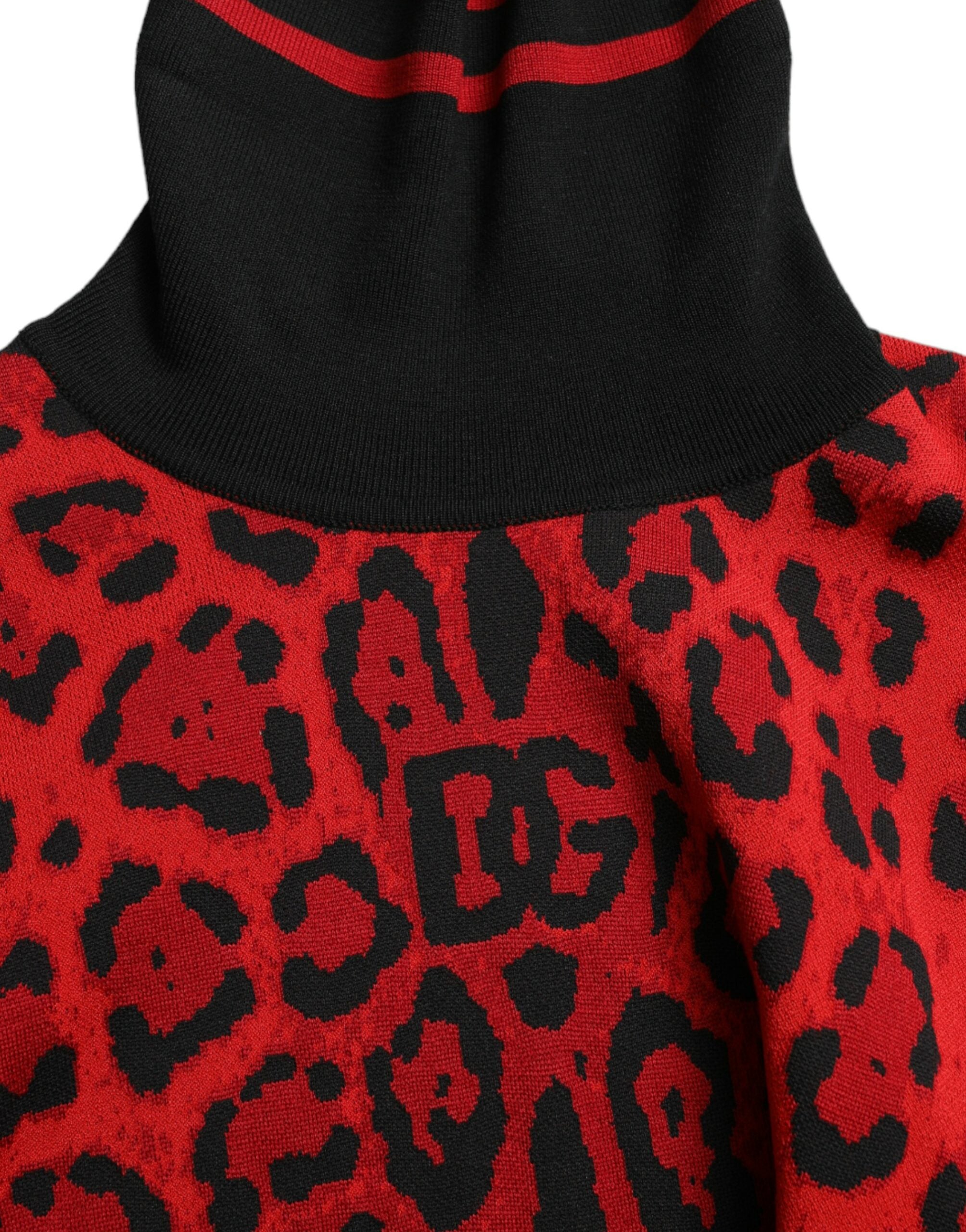 Dolce & Gabbana Red Leopard Print Turtleneck Pullover Sweater - DEA STILOSA MILANO