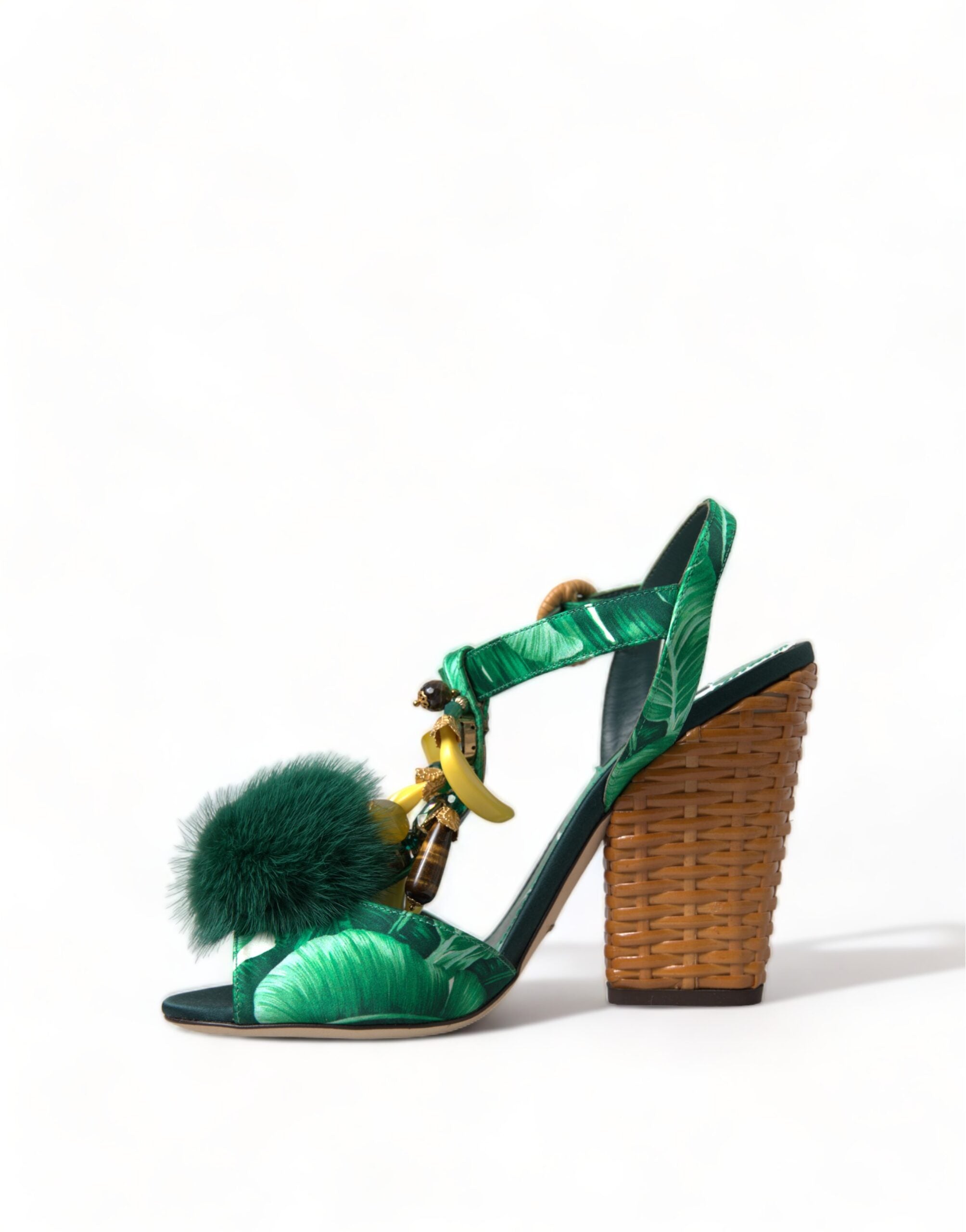 Dolce & Gabbana Green Banana Leaf Embellished T-Strap Sandals Shoes - DEA STILOSA MILANO