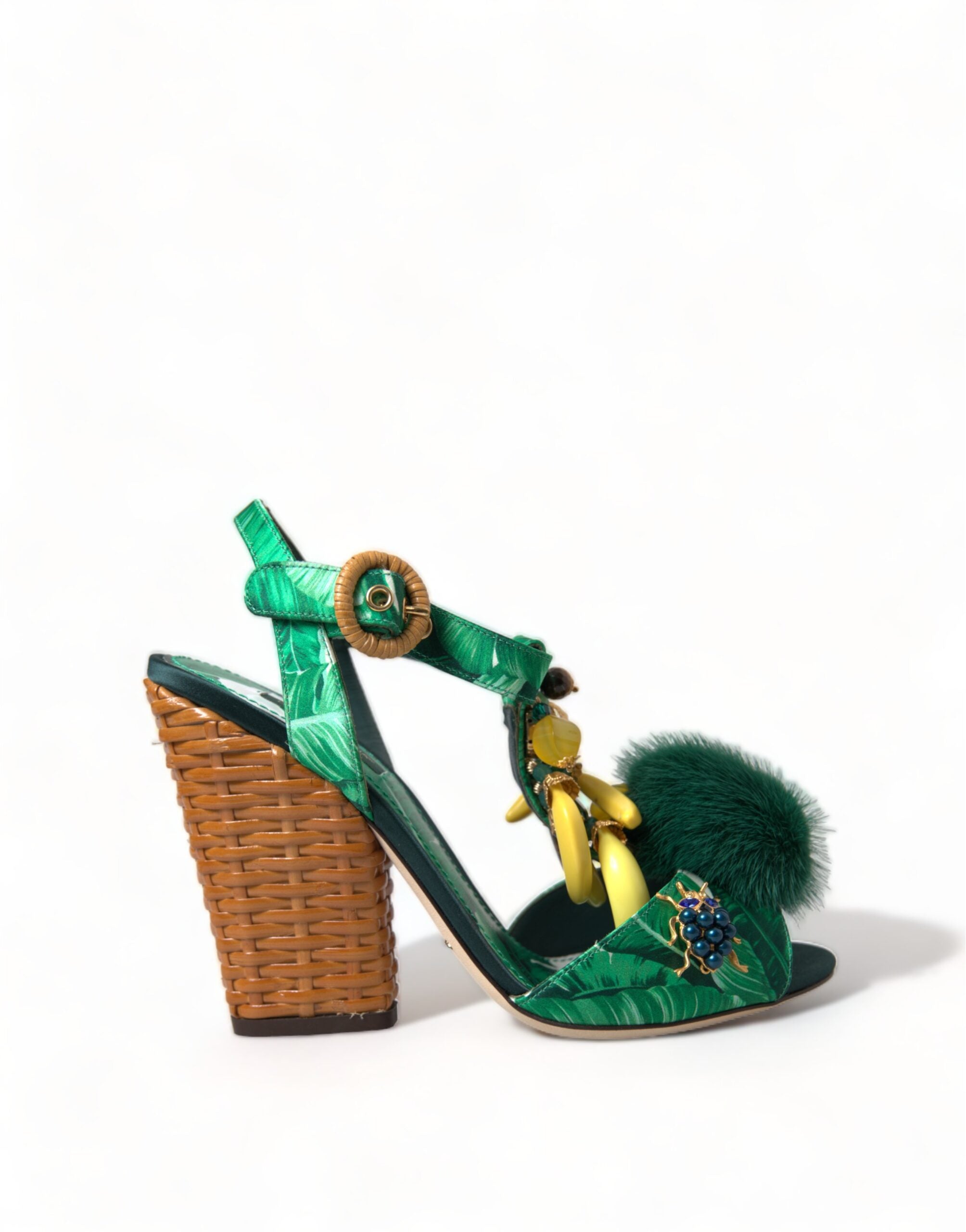 Dolce & Gabbana Green Banana Leaf Embellished T-Strap Sandals Shoes - DEA STILOSA MILANO