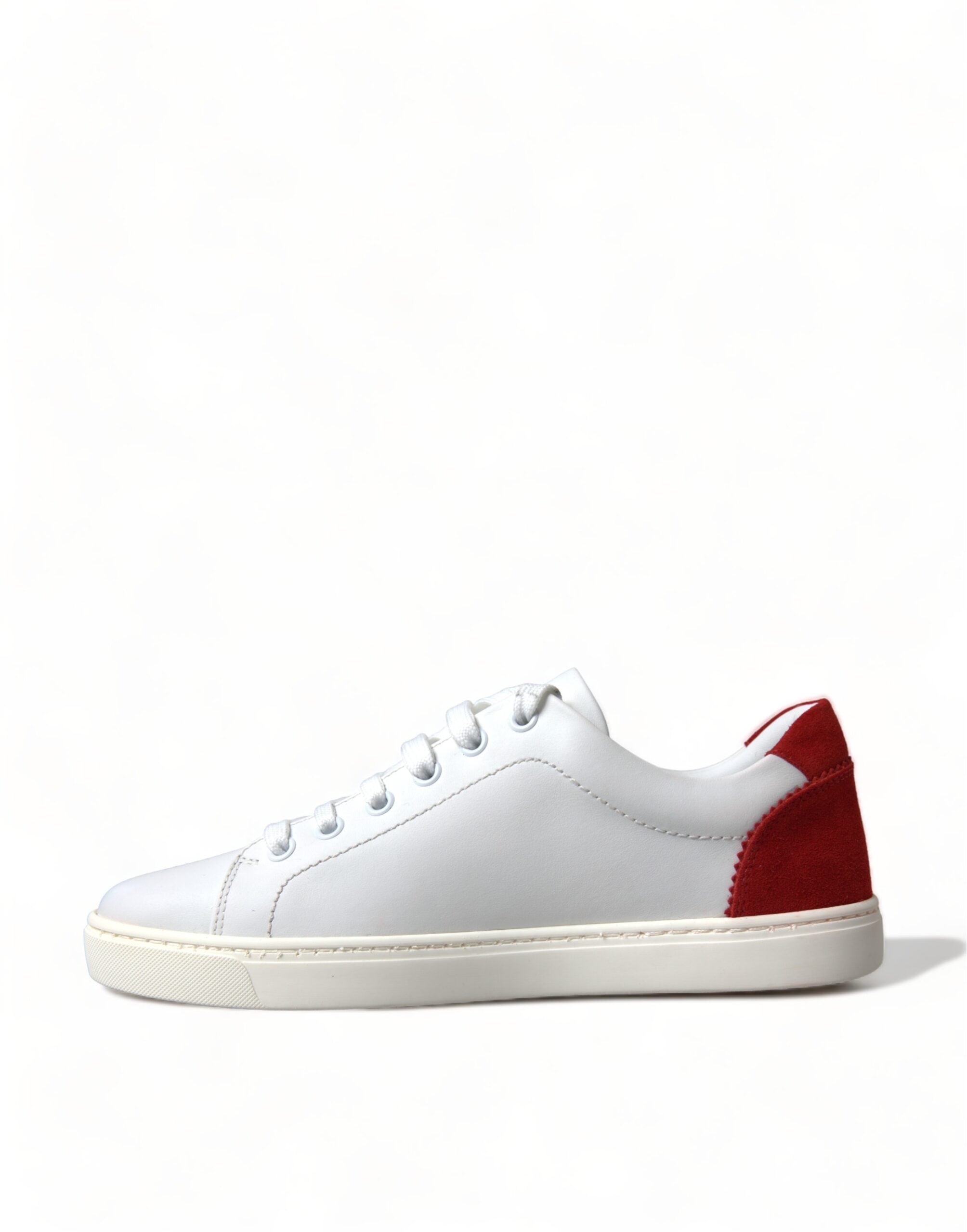 Dolce & Gabbana White Red Leather Low Top Sneakers Shoes - DEA STILOSA MILANO