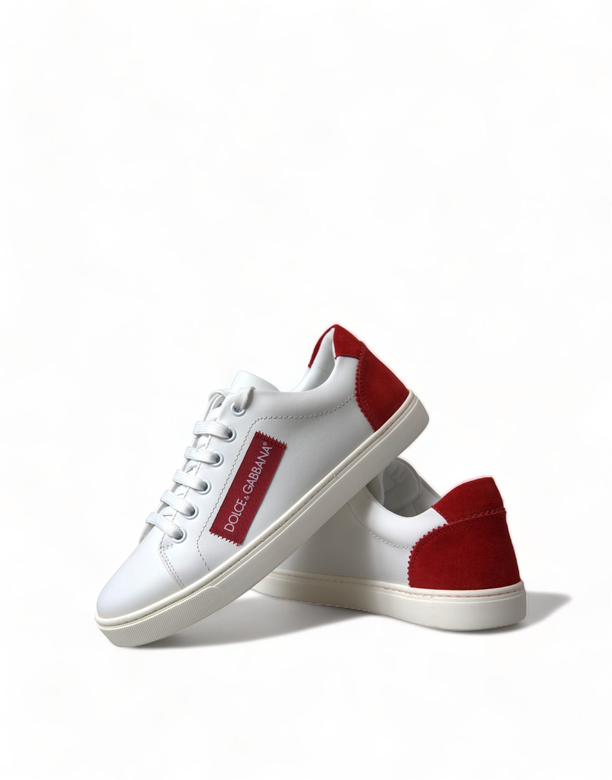 Dolce & Gabbana White Red Leather Low Top Sneakers Shoes - DEA STILOSA MILANO