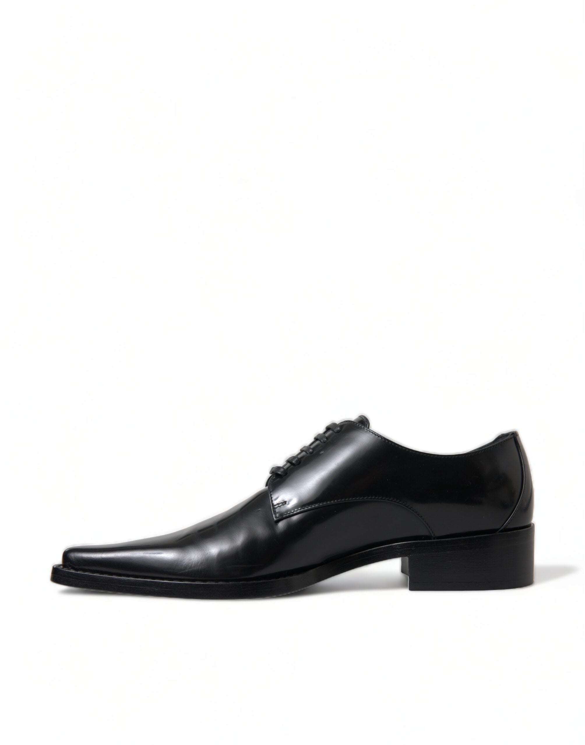 Dolce & Gabbana Black Leather Lace Up Formal Flats Shoes - DEA STILOSA MILANO