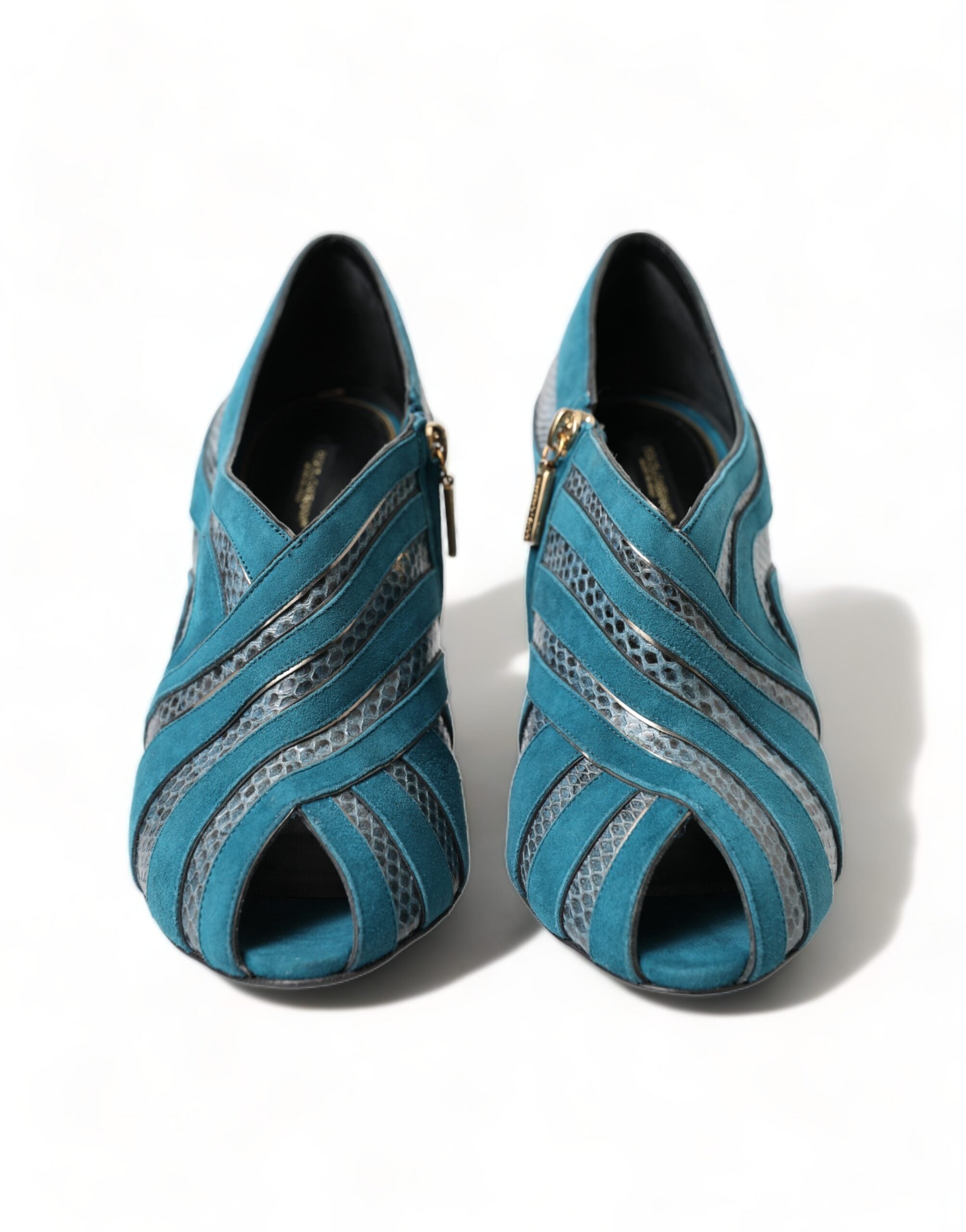 Dolce & Gabbana Teal Suede Leather Peep Toe Heels Pumps Shoes - DEA STILOSA MILANO