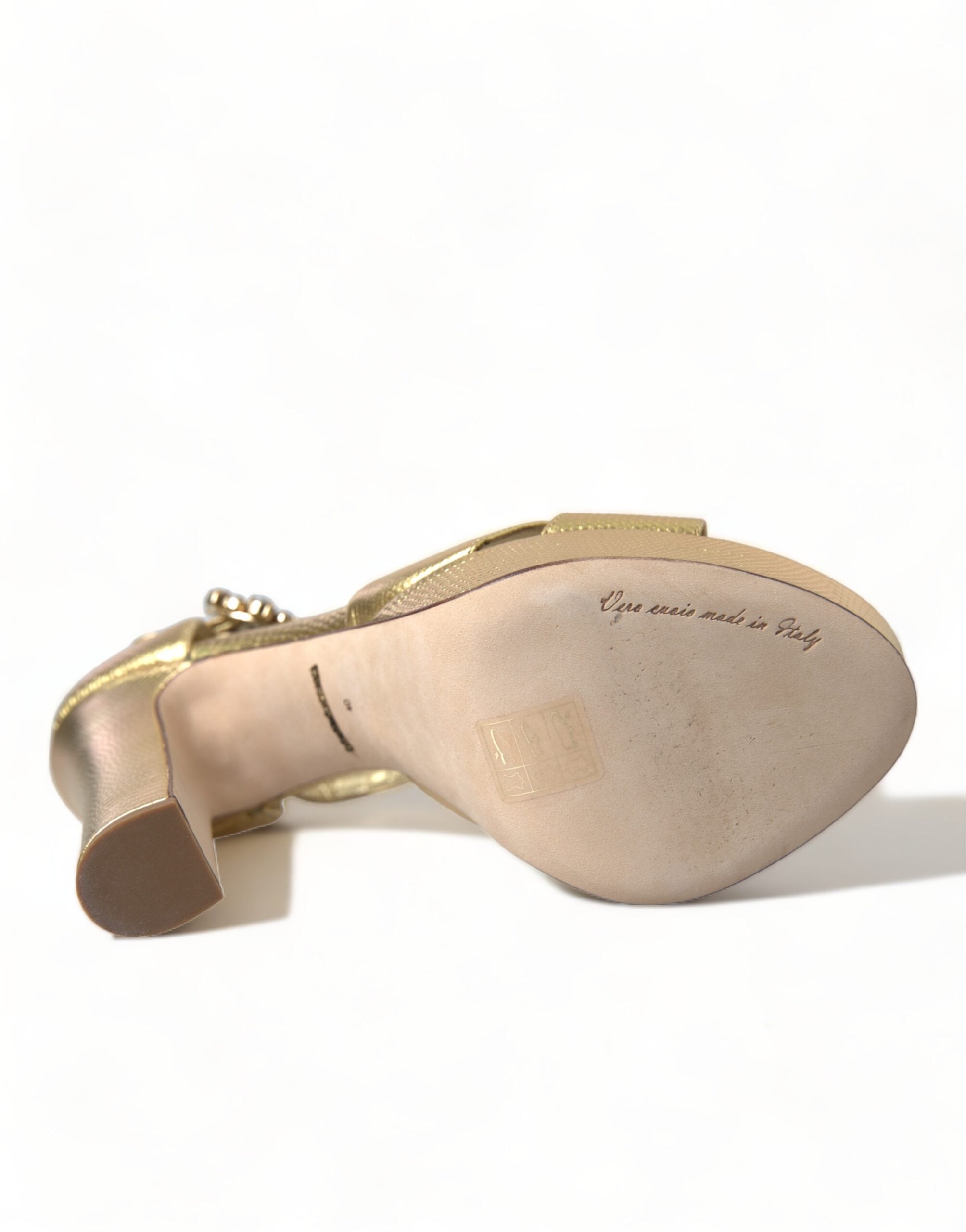 Dolce & Gabbana Gold Crystal Ankle Strap Platform Sandals Shoes - DEA STILOSA MILANO