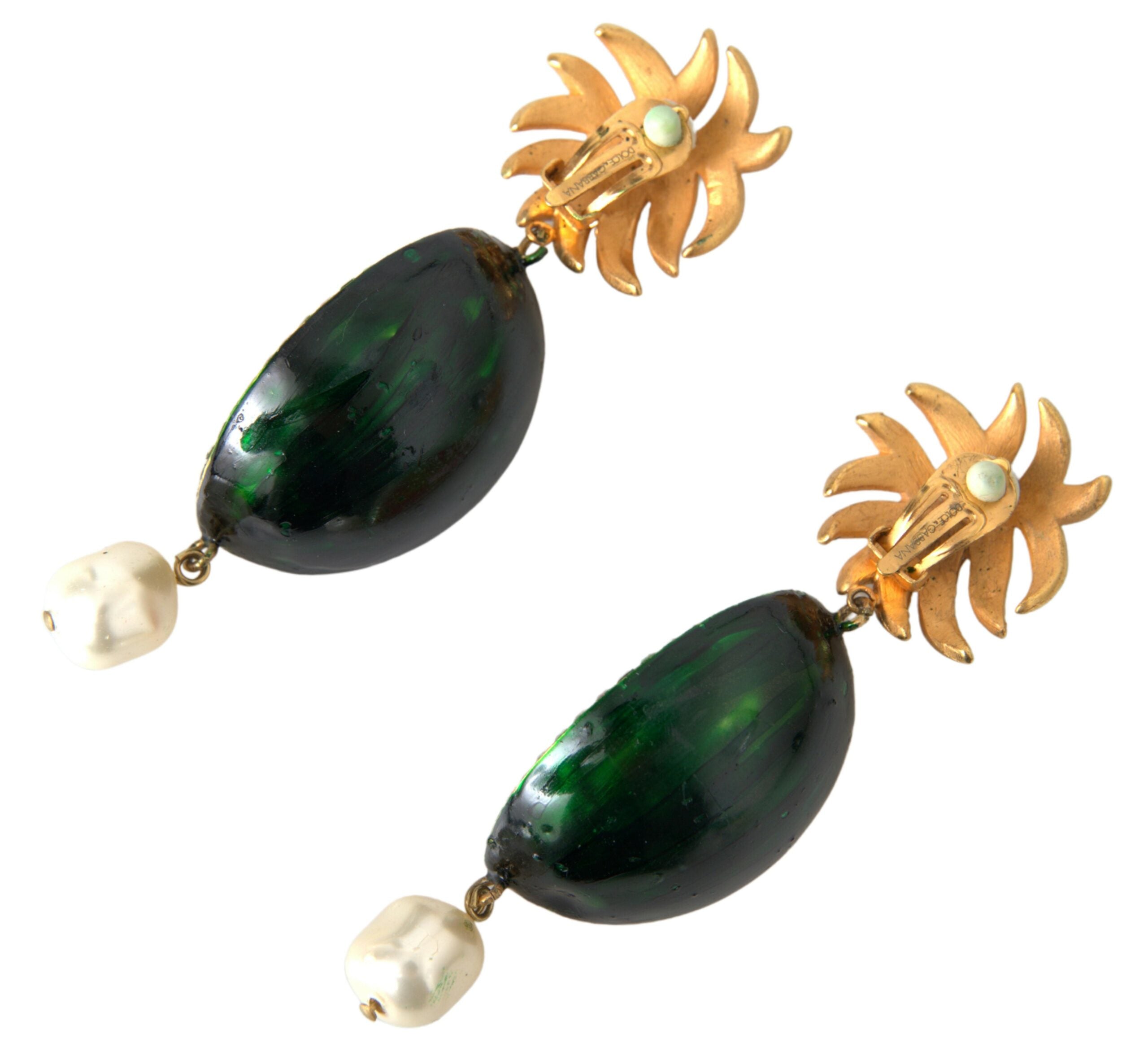 Dolce & Gabbana Red Watermelon Gold Brass Crystal Clip Dangling Earrings - DEA STILOSA MILANO