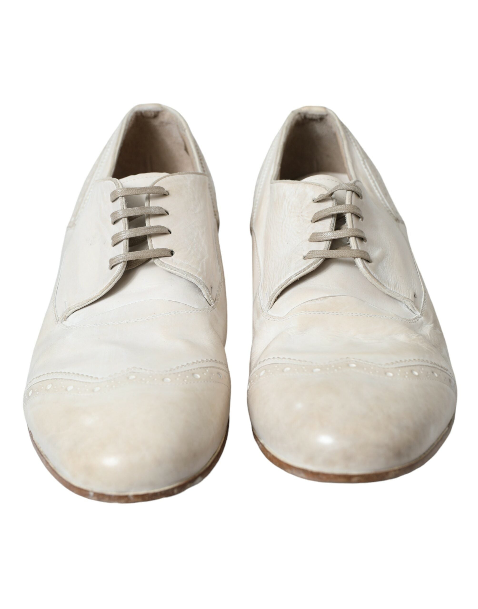 Dolce & Gabbana White Distressed Leather Brogue Dress Shoes - DEA STILOSA MILANO