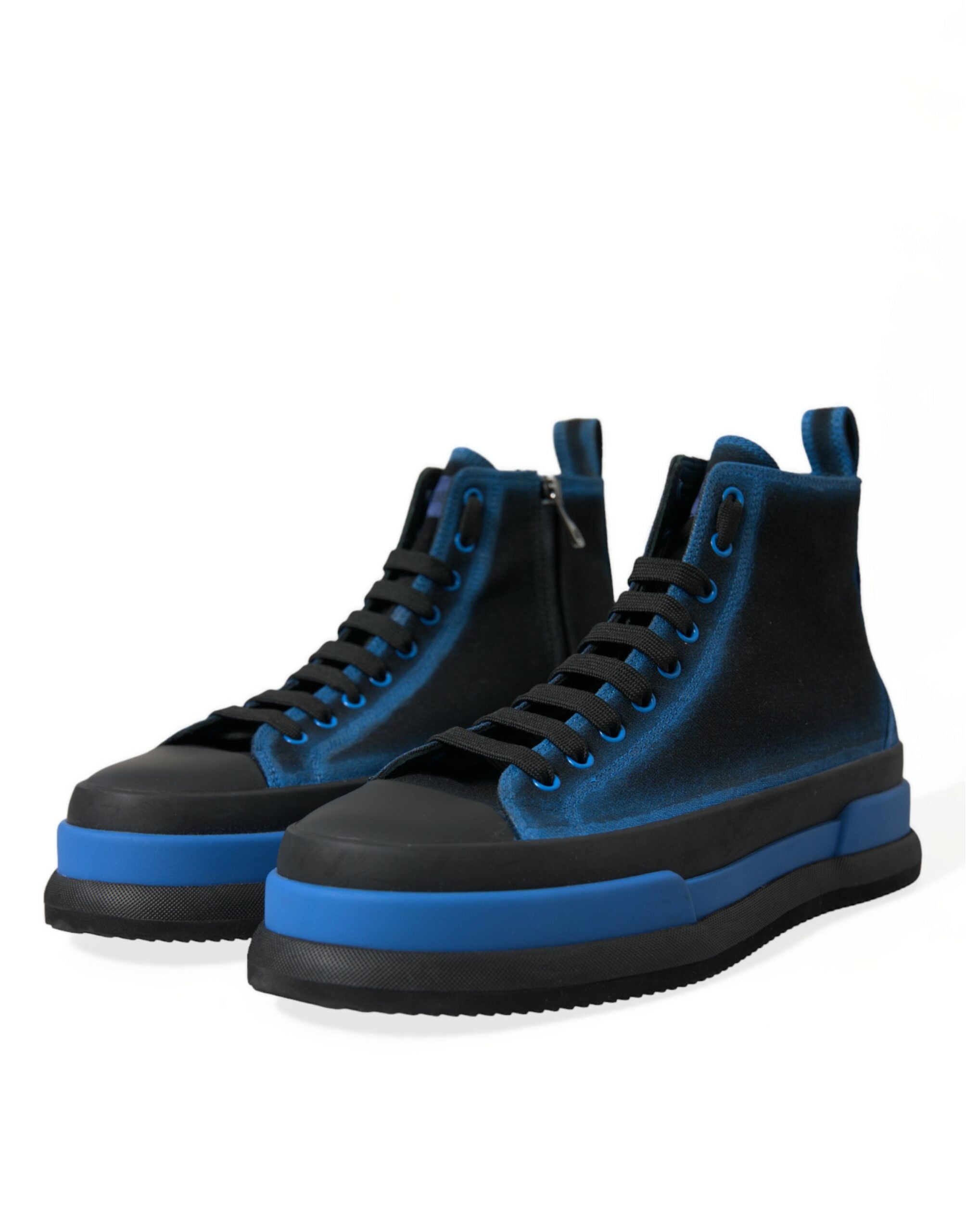 Dolce & Gabbana Black Blue Canvas Cotton High Top Sneakers Shoes - DEA STILOSA MILANO