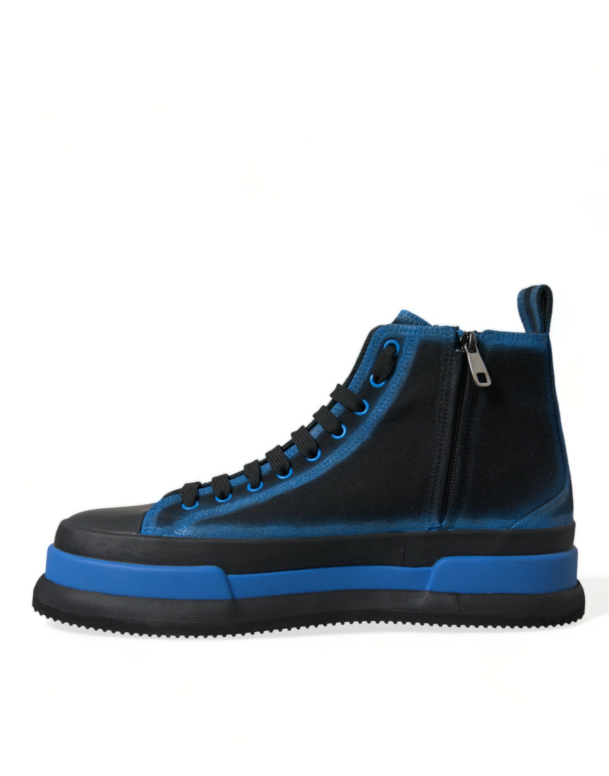 Dolce & Gabbana Black Blue Canvas Cotton High Top Sneakers Shoes - DEA STILOSA MILANO