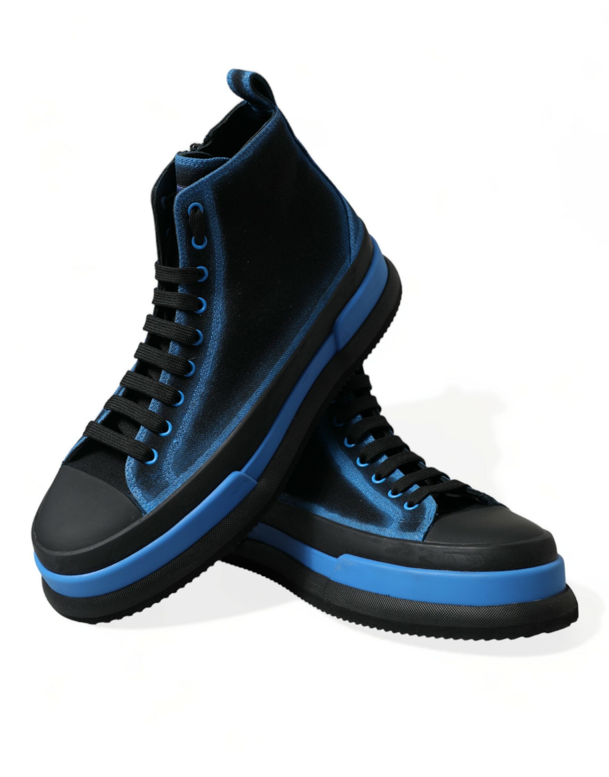 Dolce & Gabbana Black Blue Canvas Cotton High Top Sneakers Shoes - DEA STILOSA MILANO