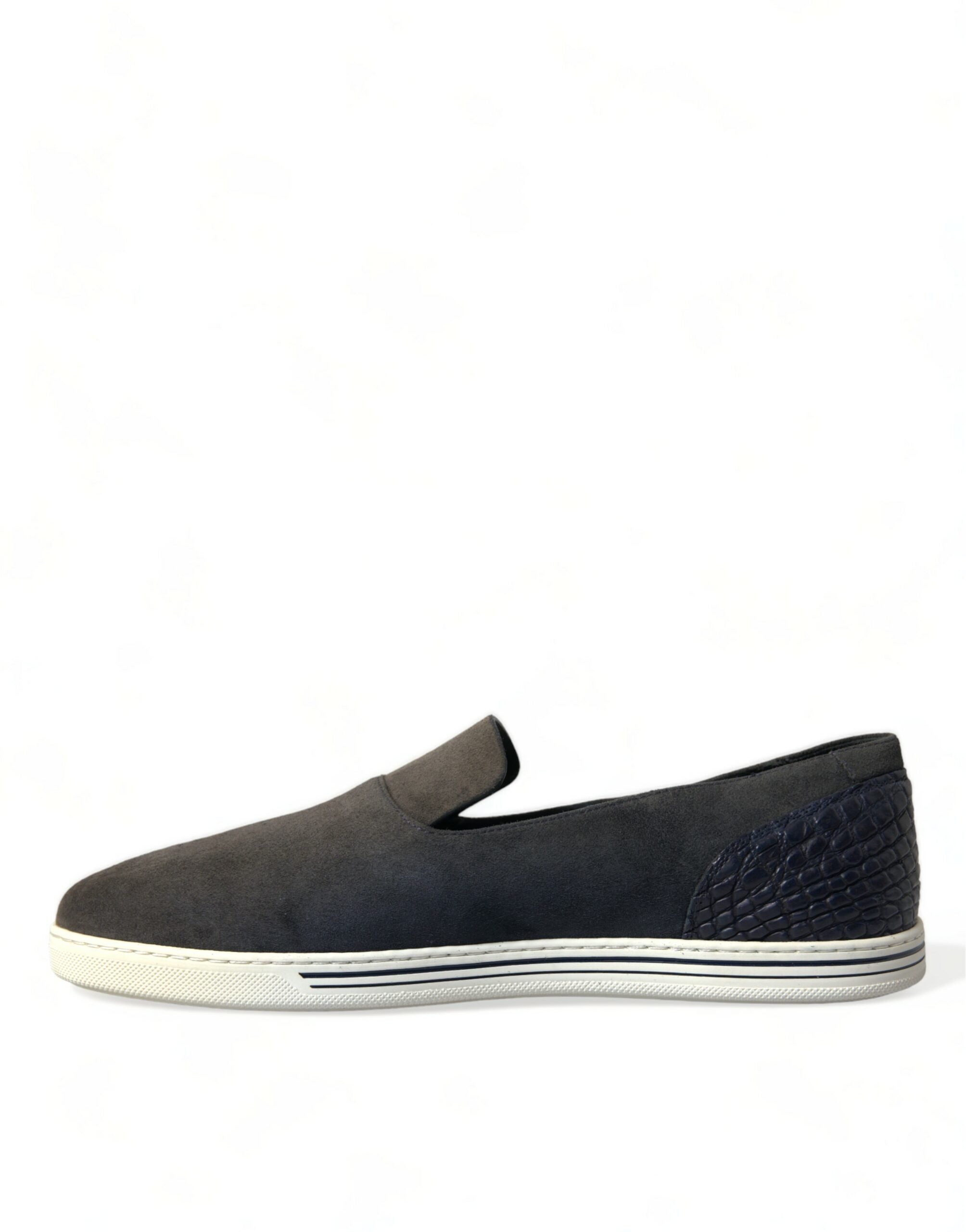 Dolce & Gabbana Blue Suede Caiman Men Loafers Slippers Shoes - DEA STILOSA MILANO